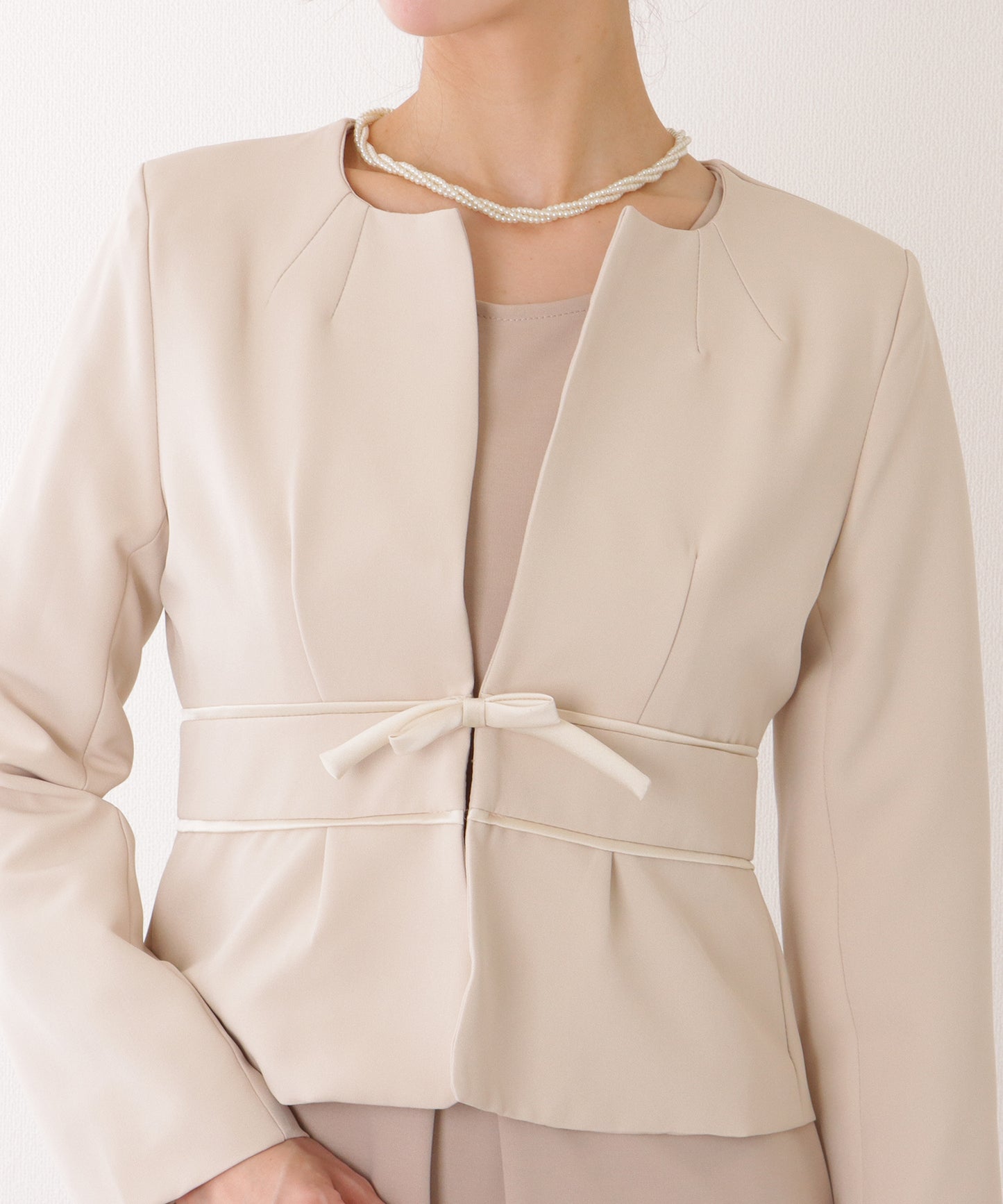 2WAY リボンジャケット付き タック ワンピース セットアップ