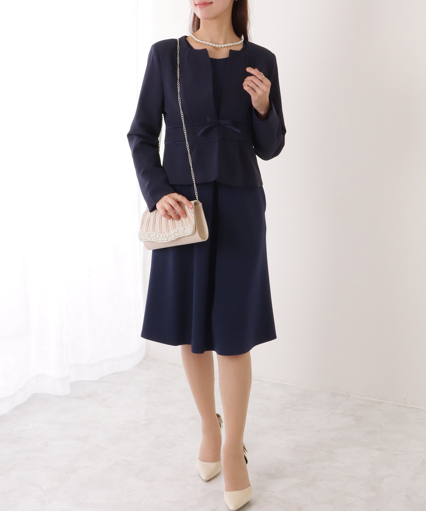 2WAY リボンジャケット付き タック ワンピース セットアップ