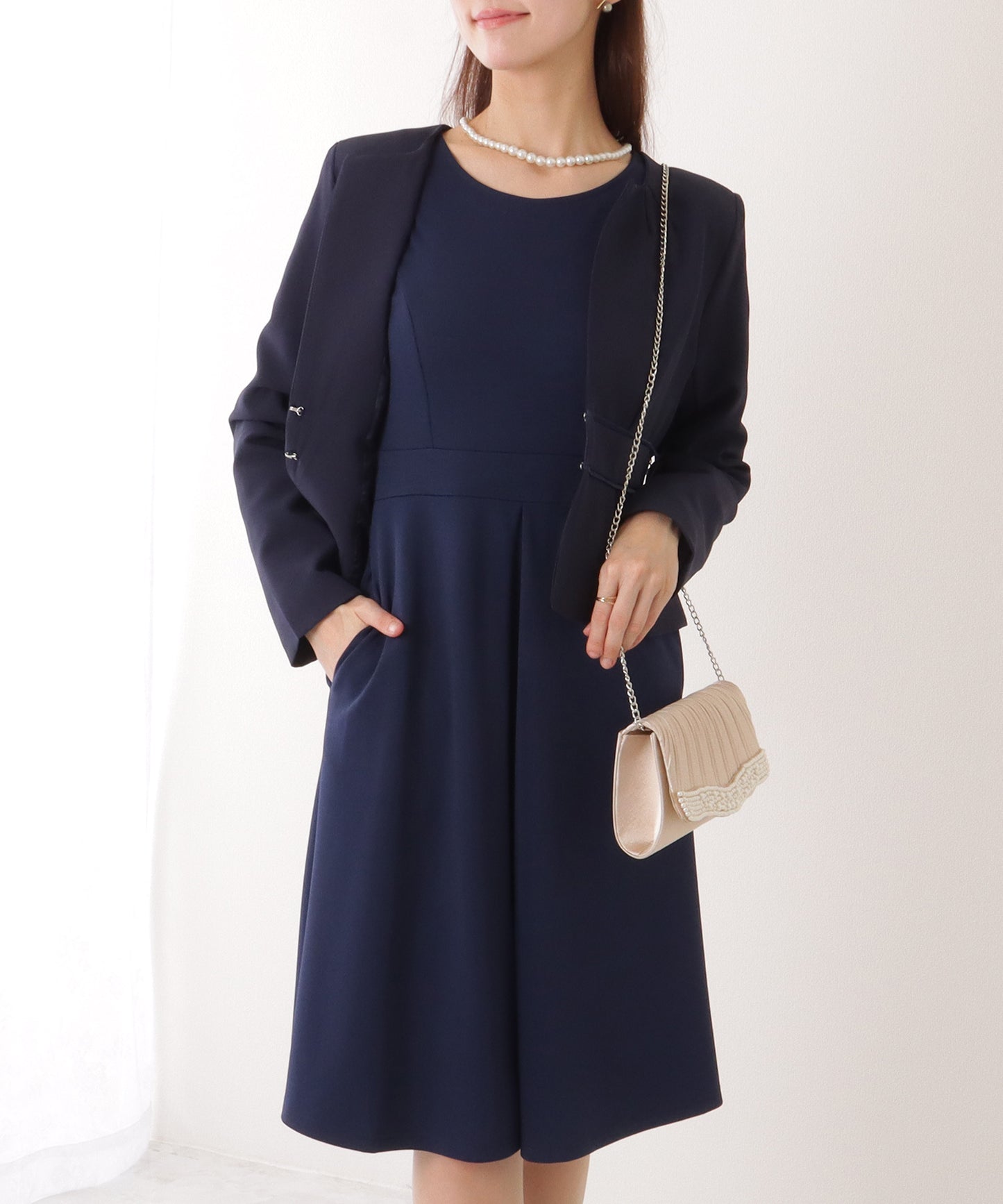 2WAY リボンジャケット付き タック ワンピース セットアップ