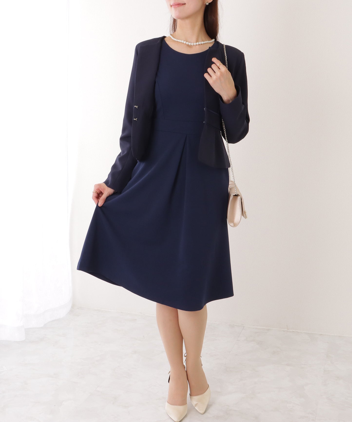 2WAY リボンジャケット付き タック ワンピース セットアップ