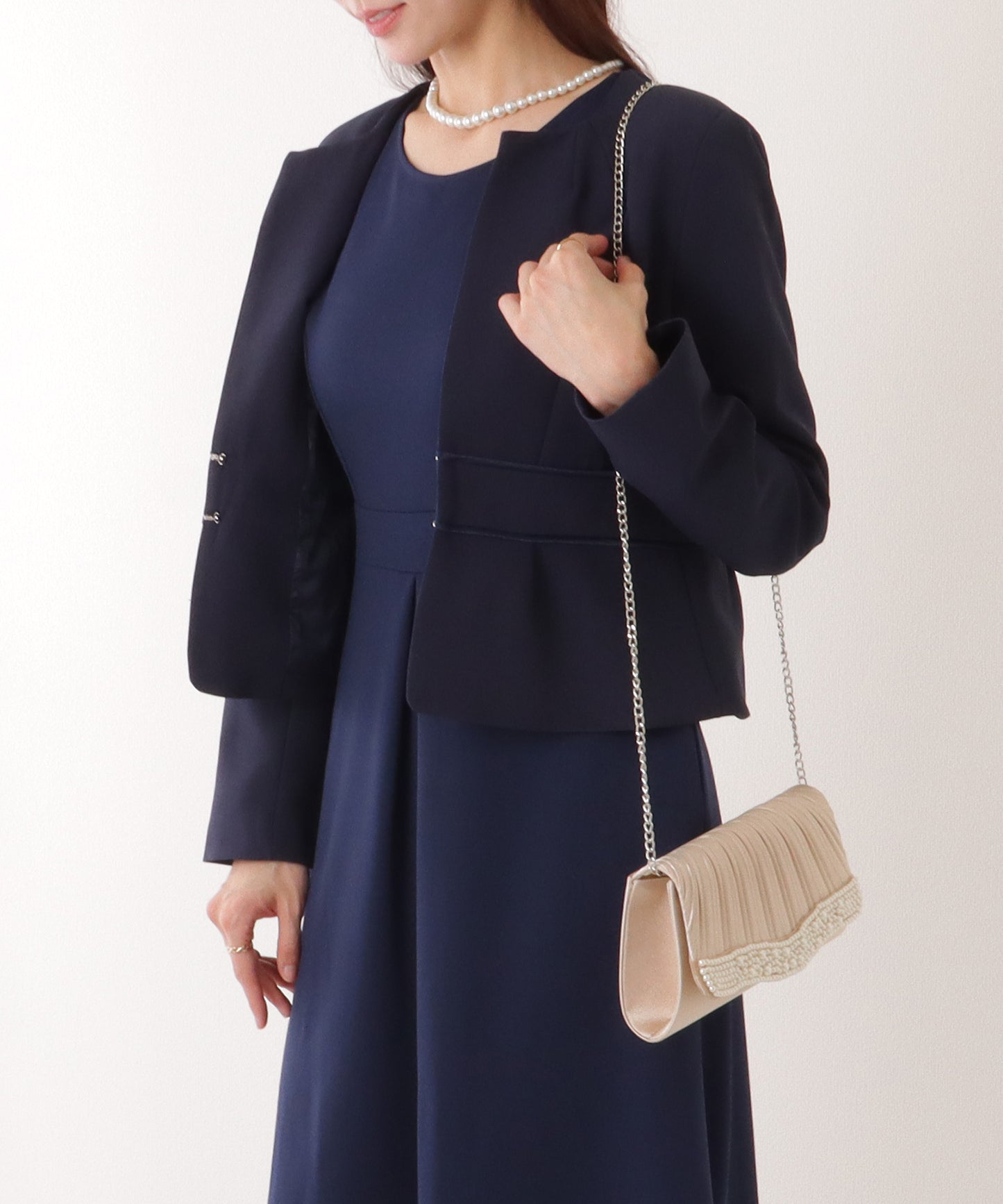 2WAY リボンジャケット付き タック ワンピース セットアップ