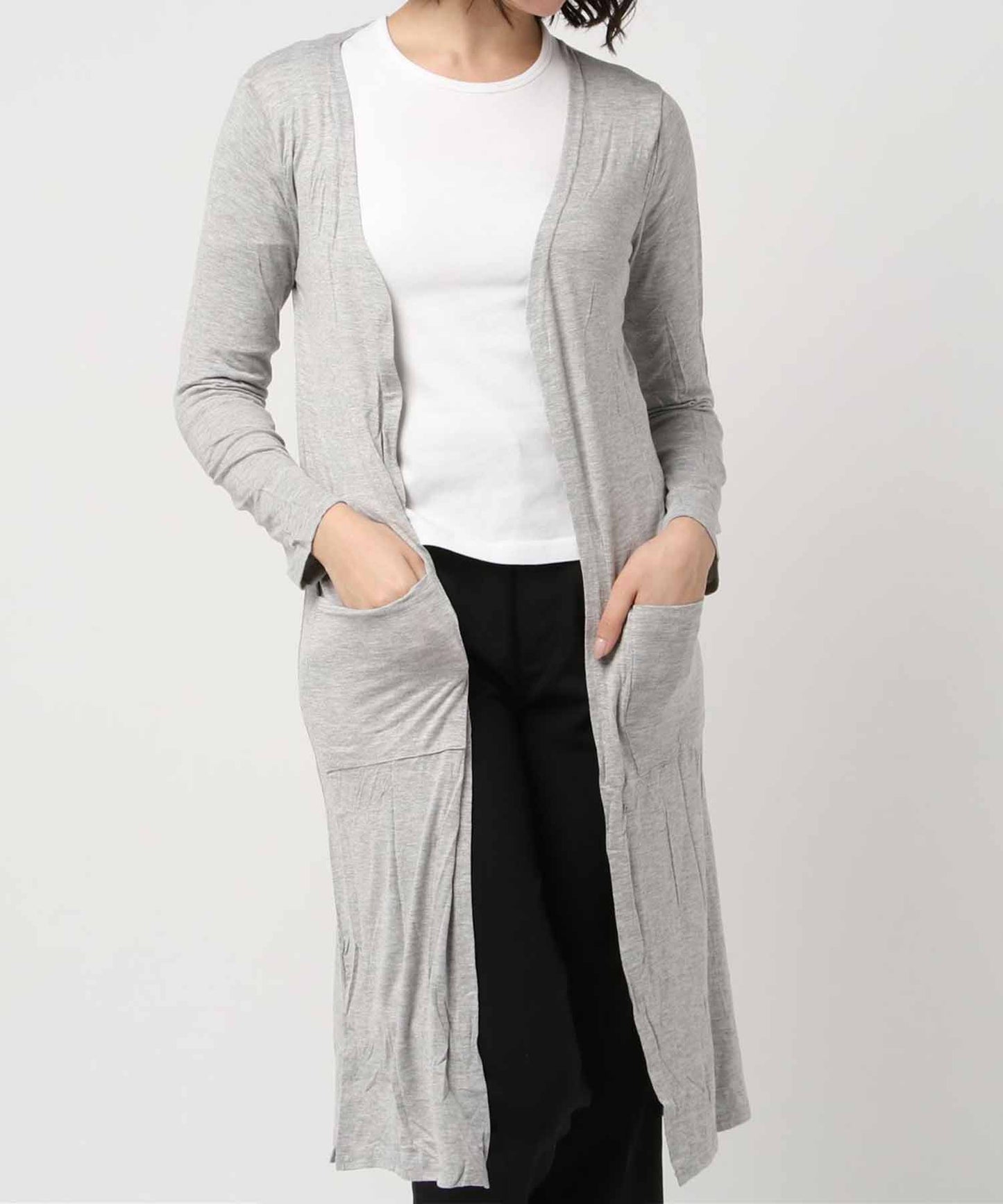 薄手無地ロング丈カーディガン