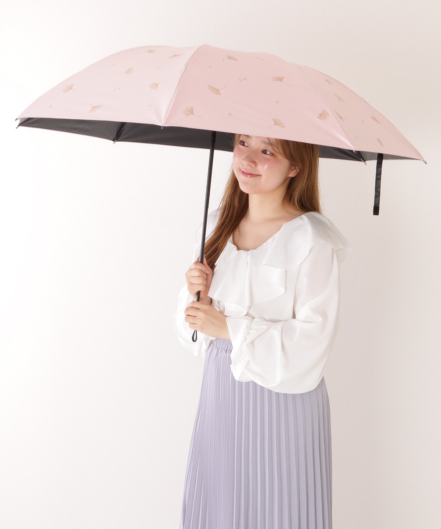 【雨晴兼用】 イチョウ柄 ビッグ パラソル 折りたたみ傘