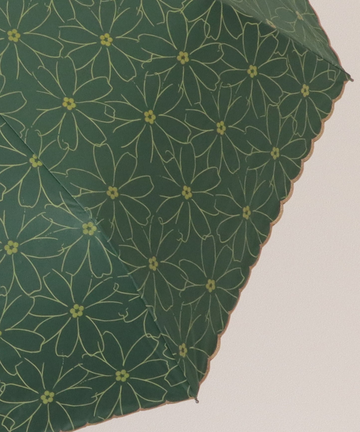 【雨晴兼用】ソリッドカラー 花柄 スカラップ ワンタッチ 折りたたみ傘