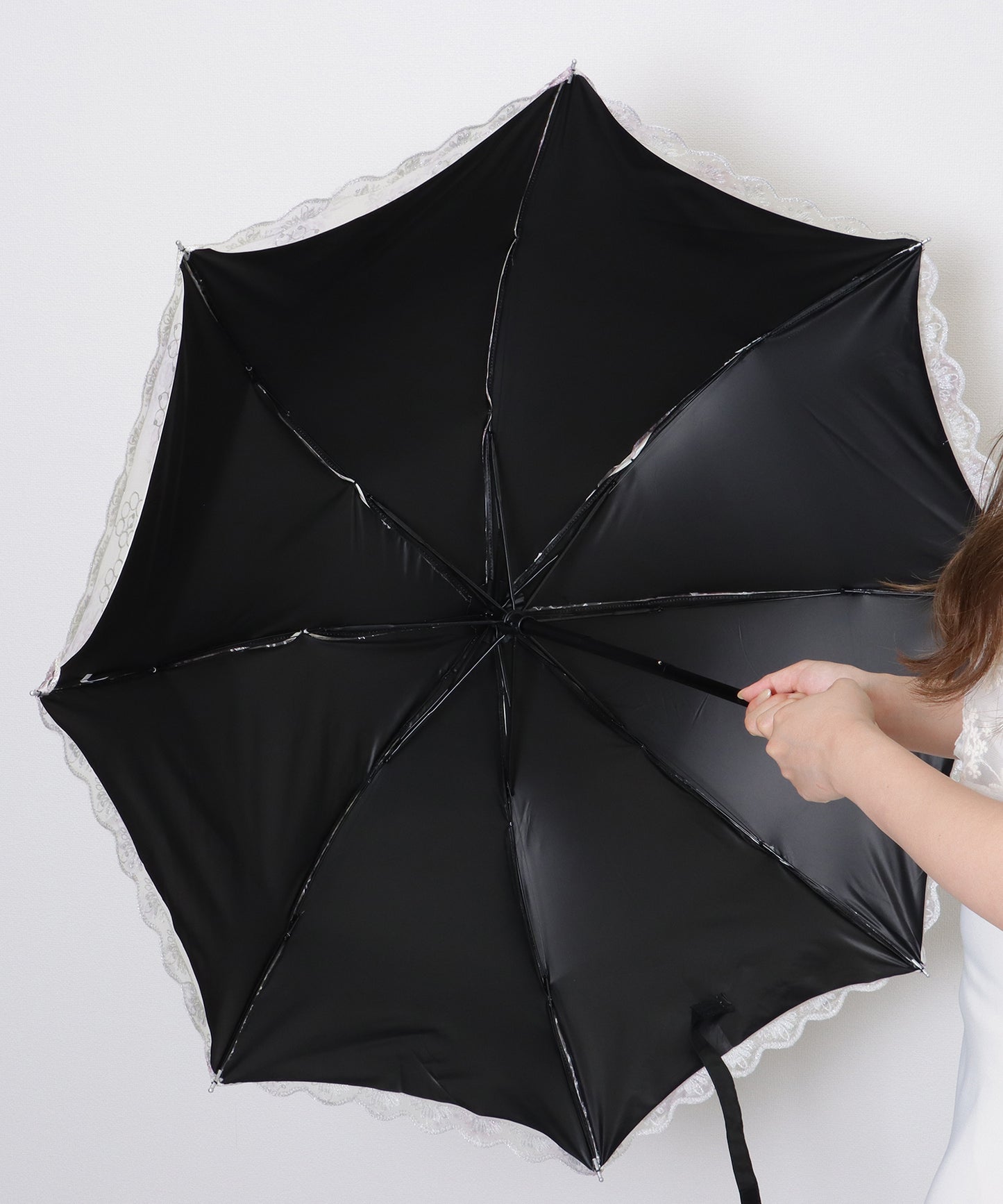 フローラル レース 刺繍 晴雨兼用 折りたたみ傘