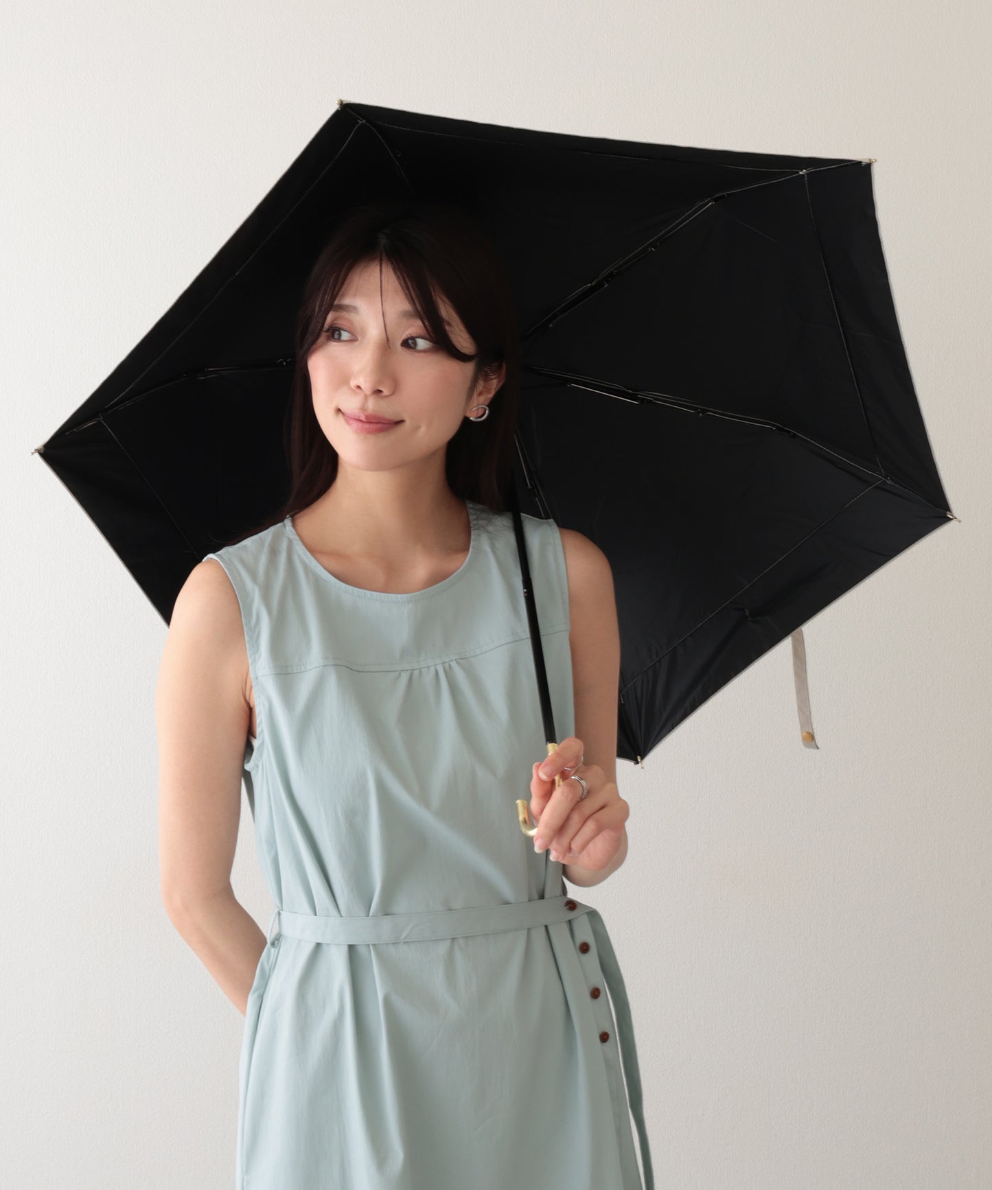 晴雨兼用 配色 ライン ハンドル付き 折りたたみ傘