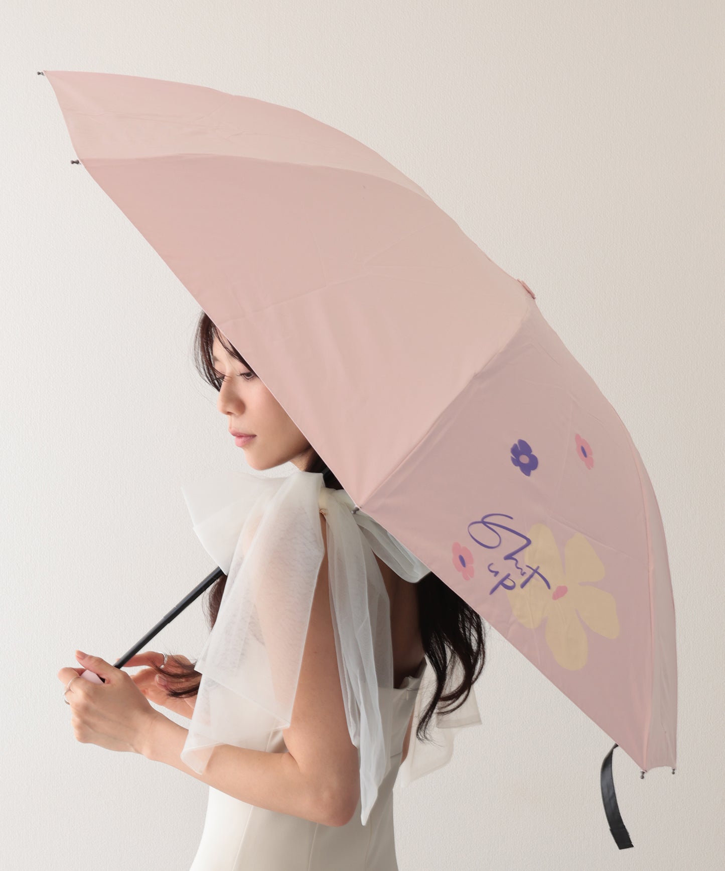 晴雨兼用 配色 フラワー コンパクト 折りたたみ傘