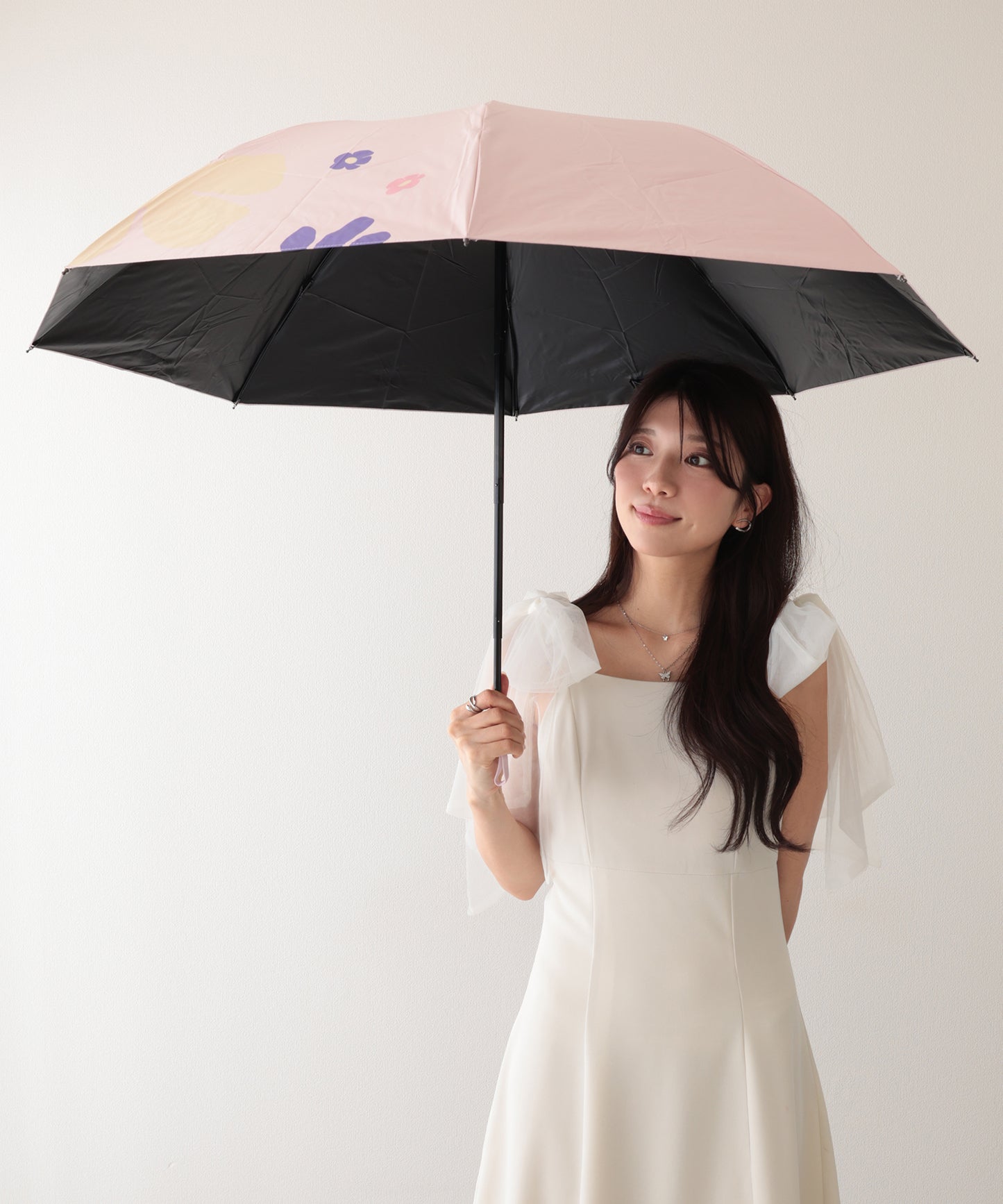 晴雨兼用 配色 フラワー コンパクト 折りたたみ傘