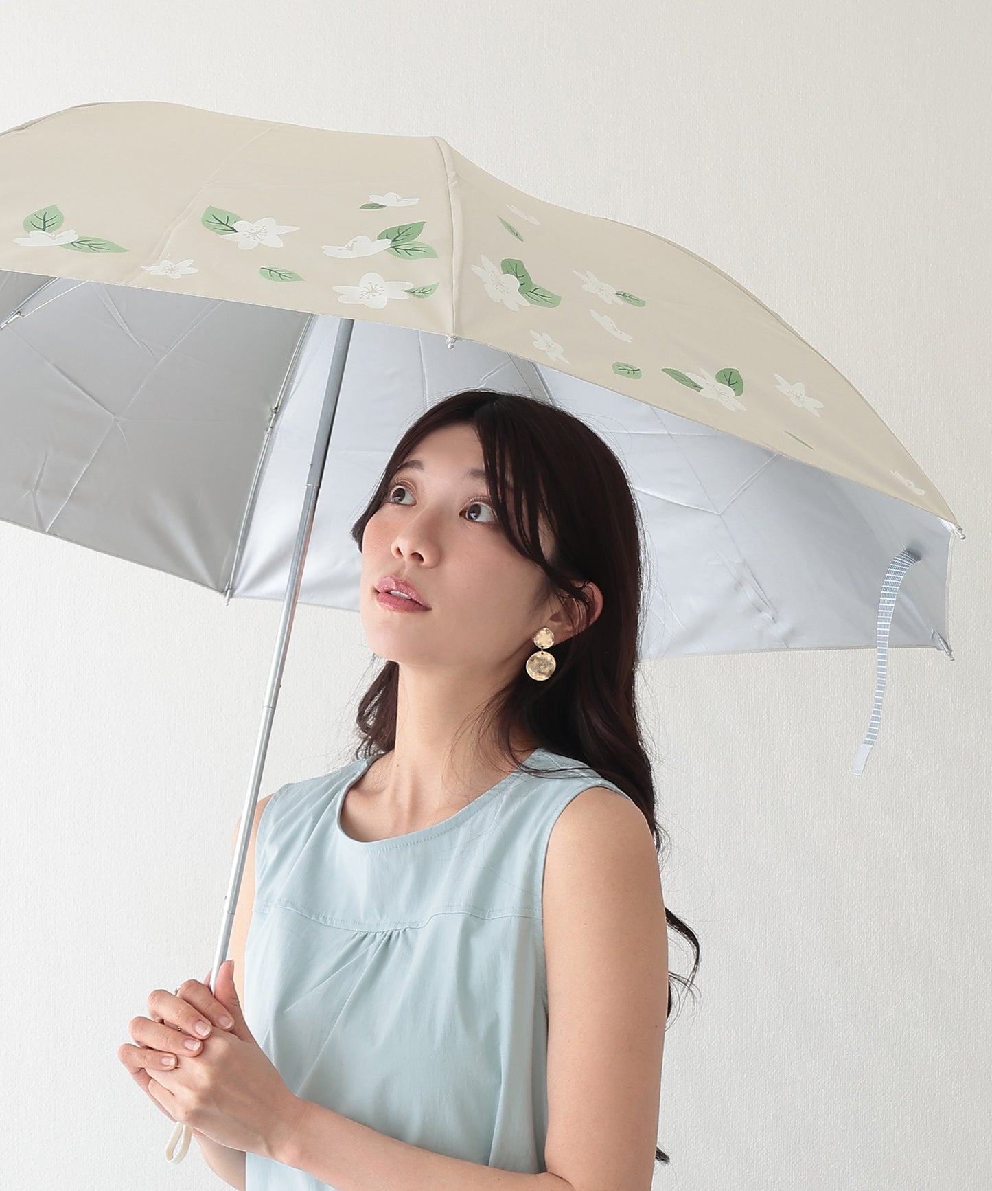 晴雨兼用 ボタニカル柄 シルキー コンパクト 折りたたみ傘