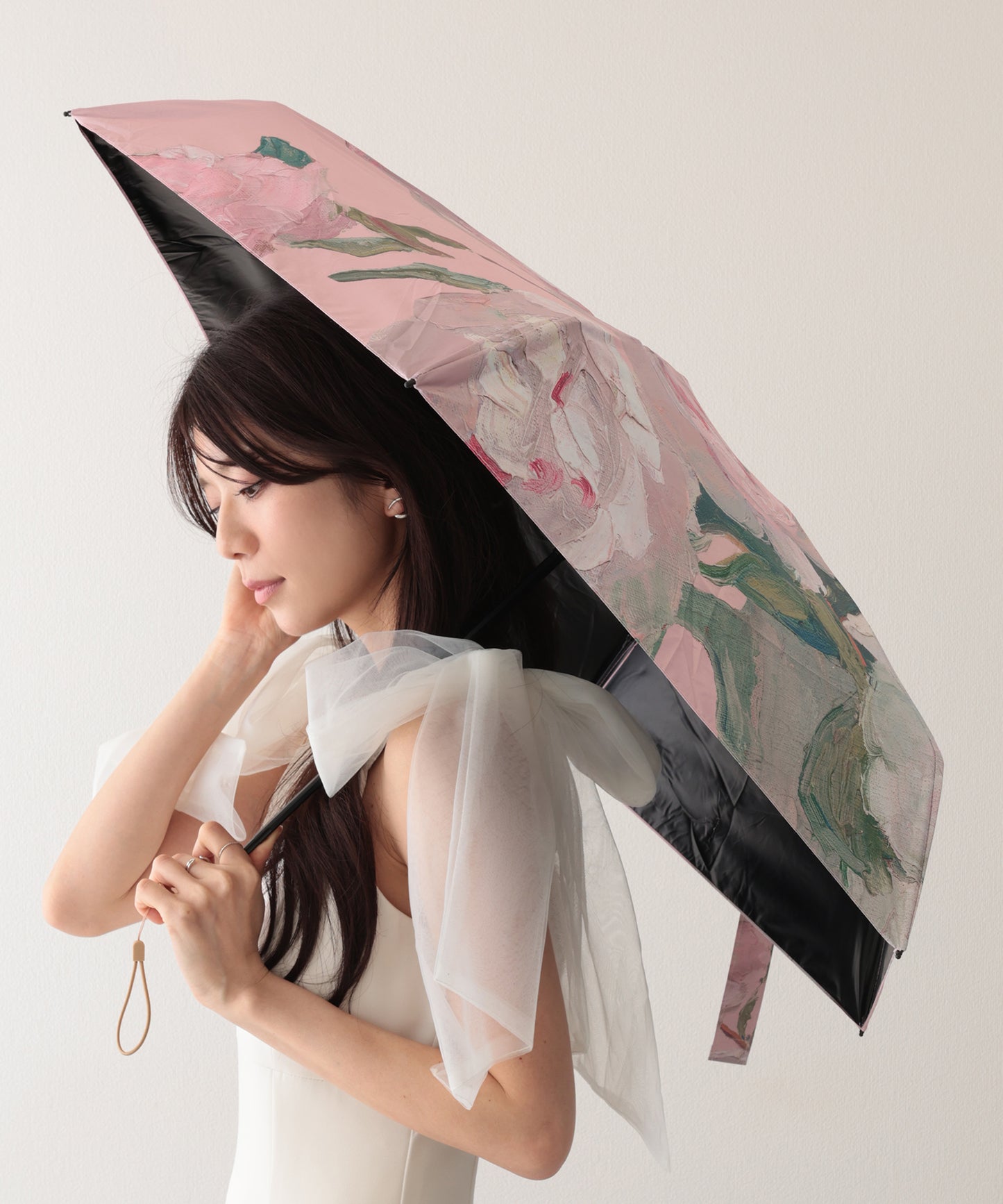 晴雨兼用 ペイント風 ボタニカル柄 遮光 折りたたみ傘