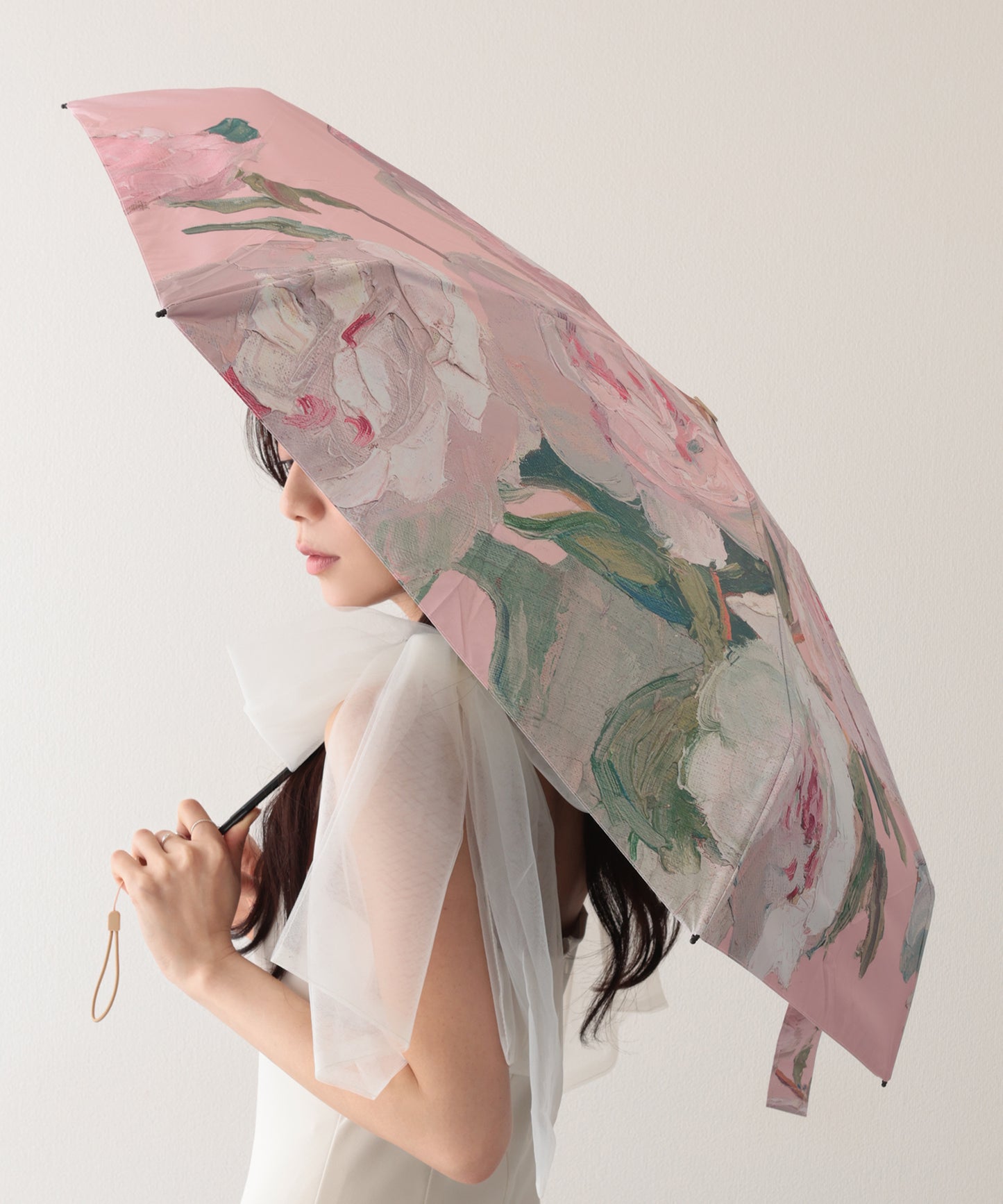 晴雨兼用 ペイント風 ボタニカル柄 遮光 折りたたみ傘