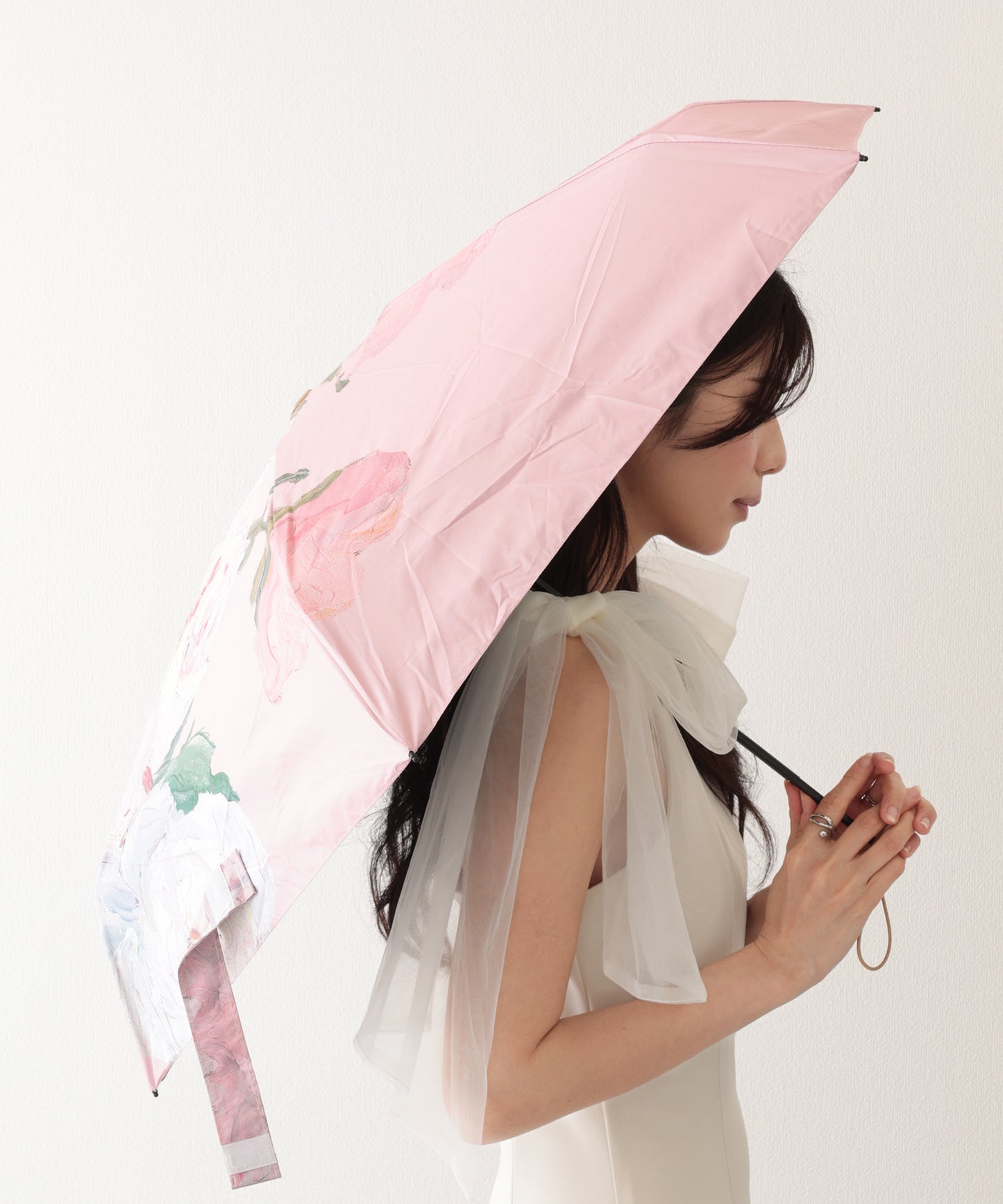晴雨兼用 ペイント風 ボタニカル柄 遮光 折りたたみ傘