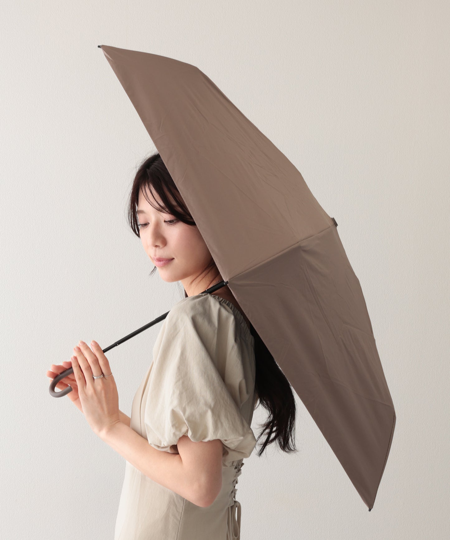 晴雨兼用 ソリッドカラー フック型 コンパクト 折りたたみ傘