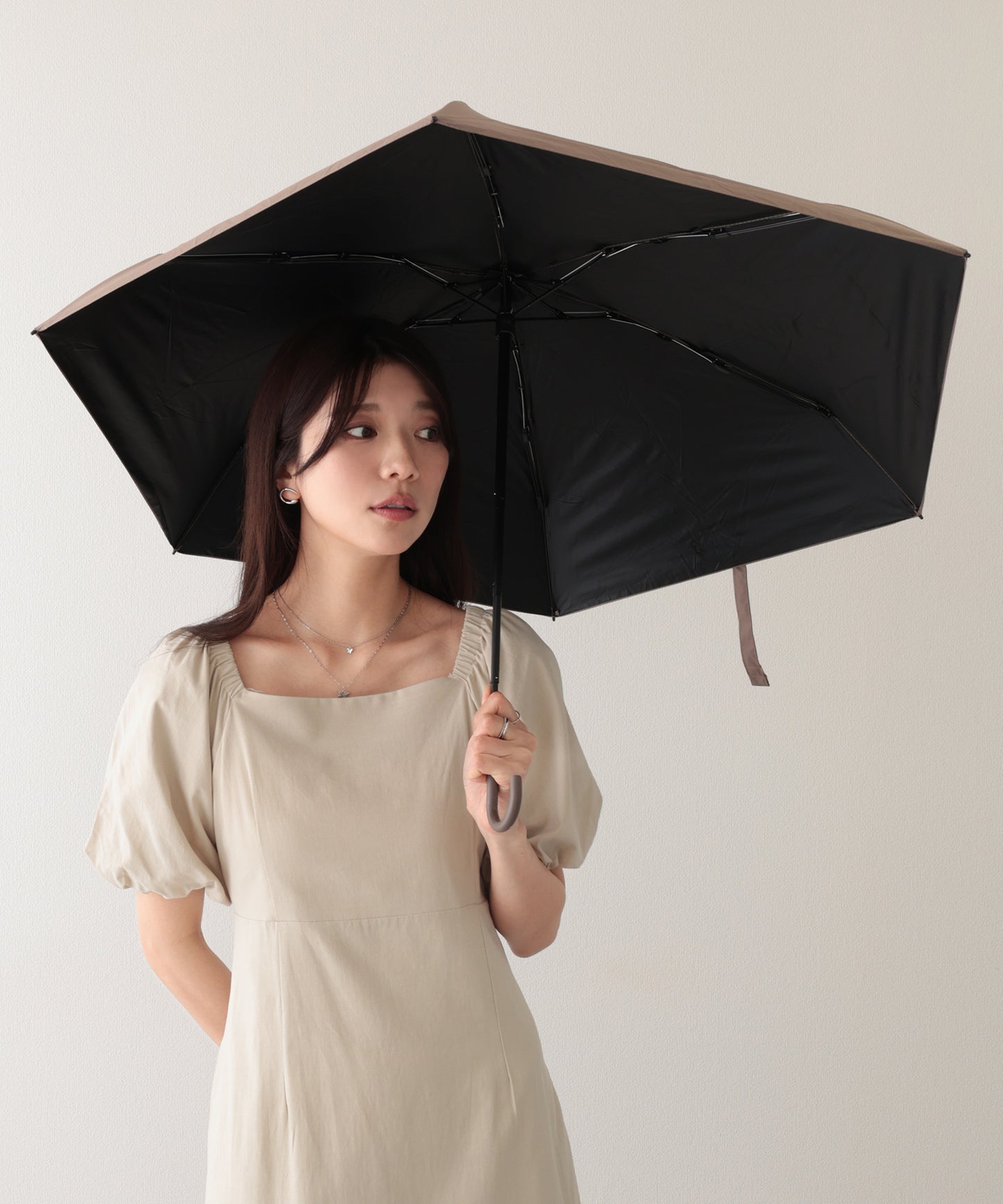 晴雨兼用 ソリッドカラー フック型 コンパクト 折りたたみ傘