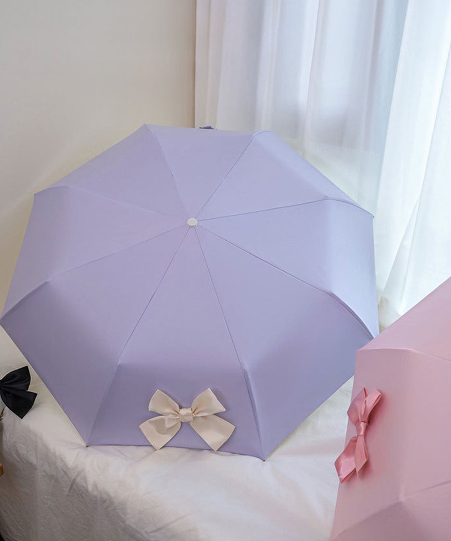 晴雨兼用 グログラン リボン付き ワンタッチ 折りたたみ傘