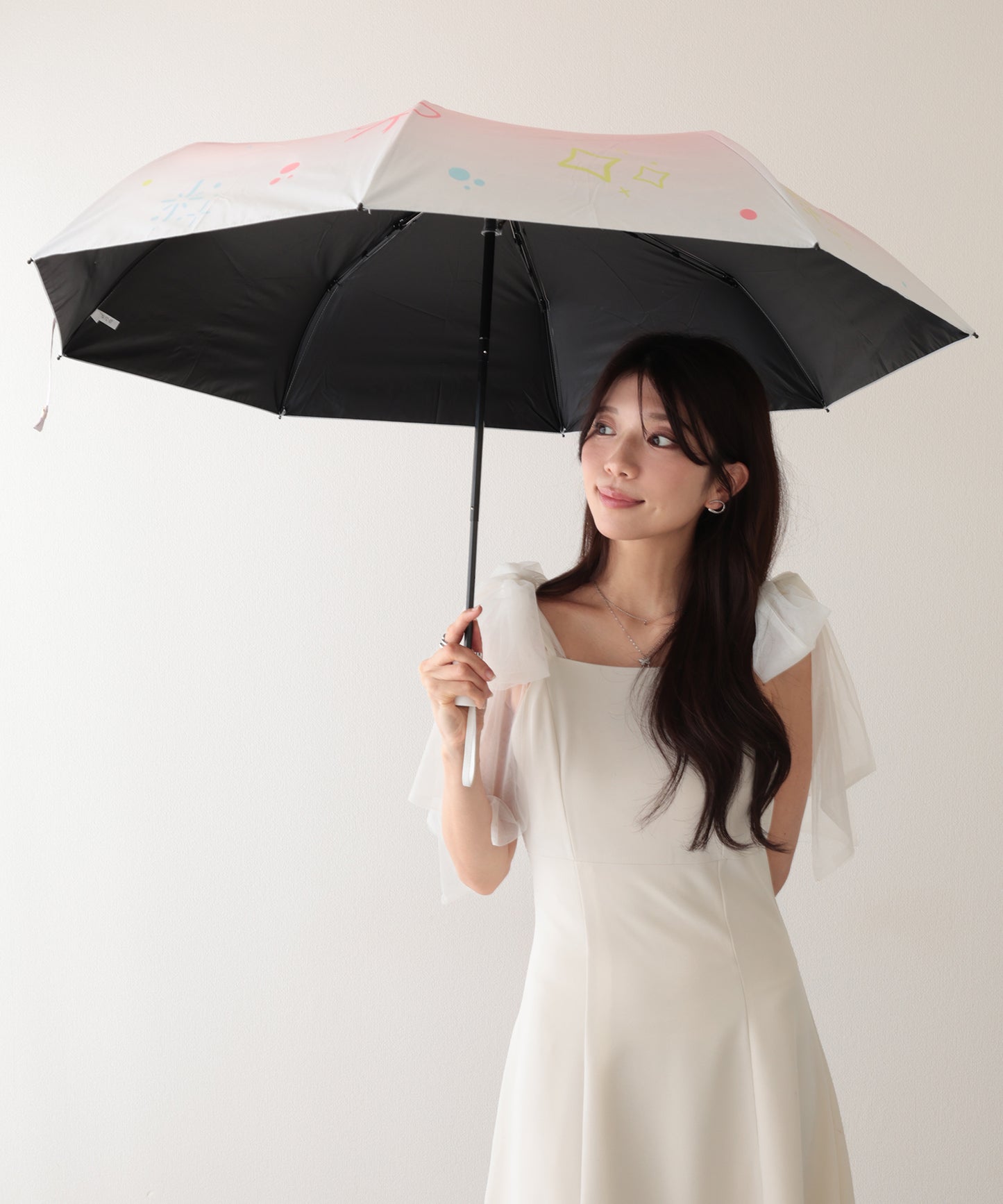晴雨兼用 グラデーションカラー イラスト ハンドル 折りたたみ傘