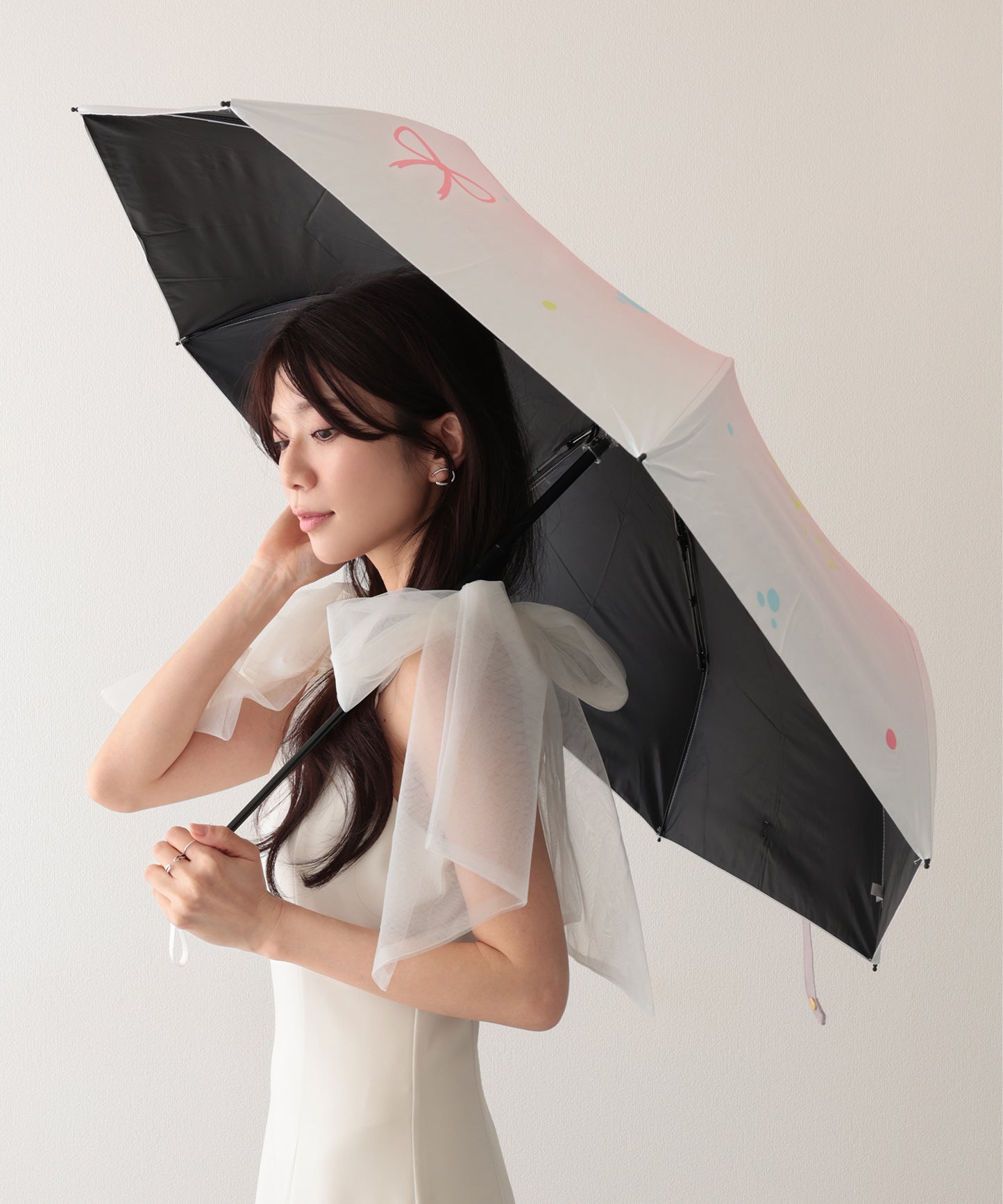 晴雨兼用 グラデーションカラー イラスト ハンドル 折りたたみ傘
