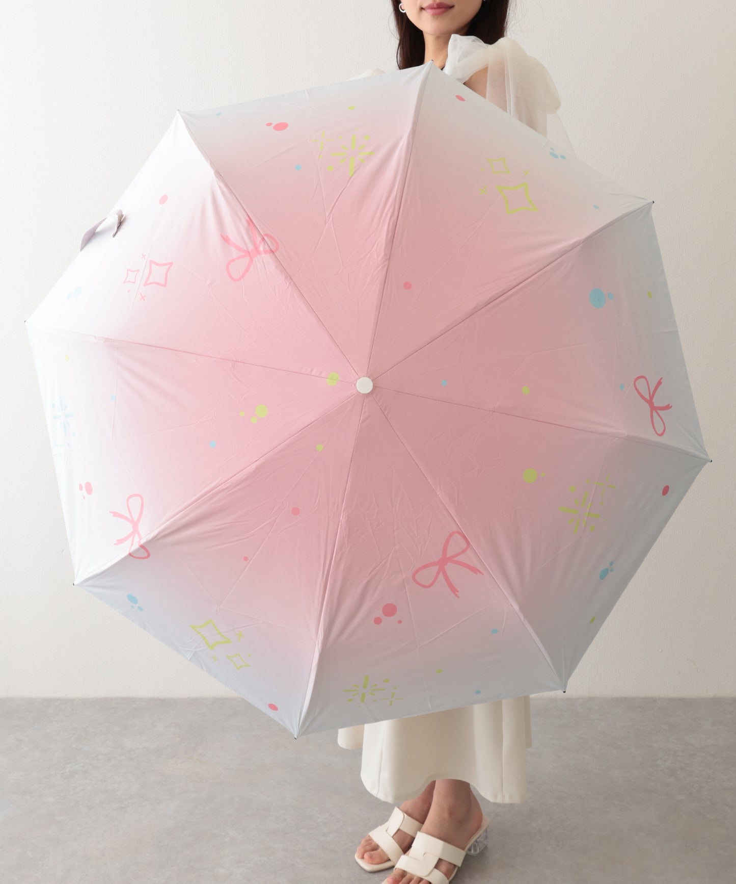 晴雨兼用 グラデーションカラー イラスト ハンドル 折りたたみ傘