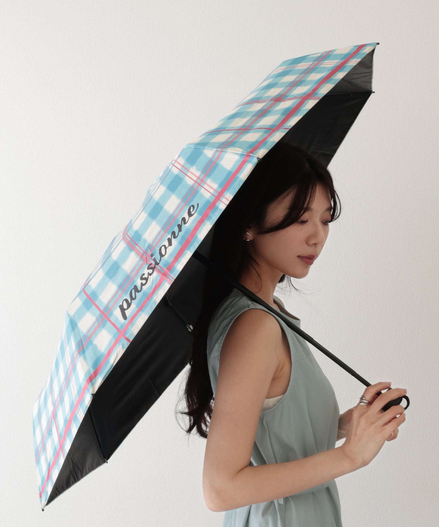 晴雨兼用 配色 チェック柄 コンパクト 折りたたみ傘