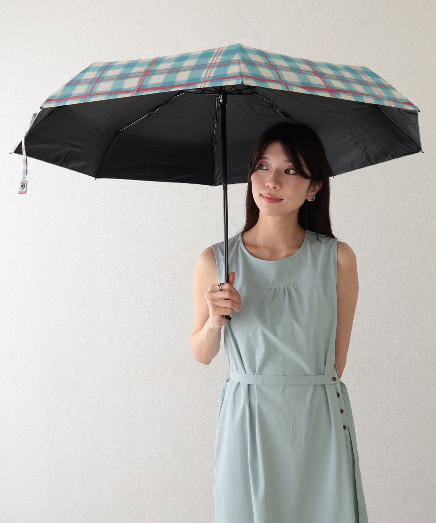 晴雨兼用 配色 チェック柄 コンパクト 折りたたみ傘
