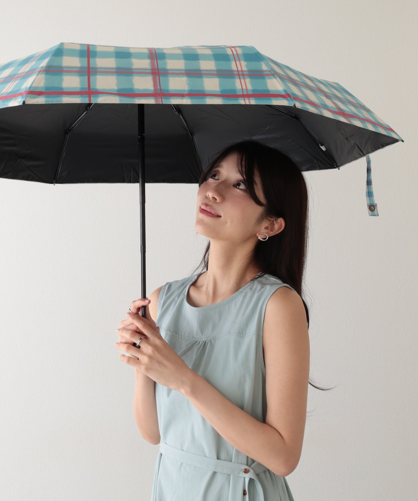 晴雨兼用 配色 チェック柄 コンパクト 折りたたみ傘