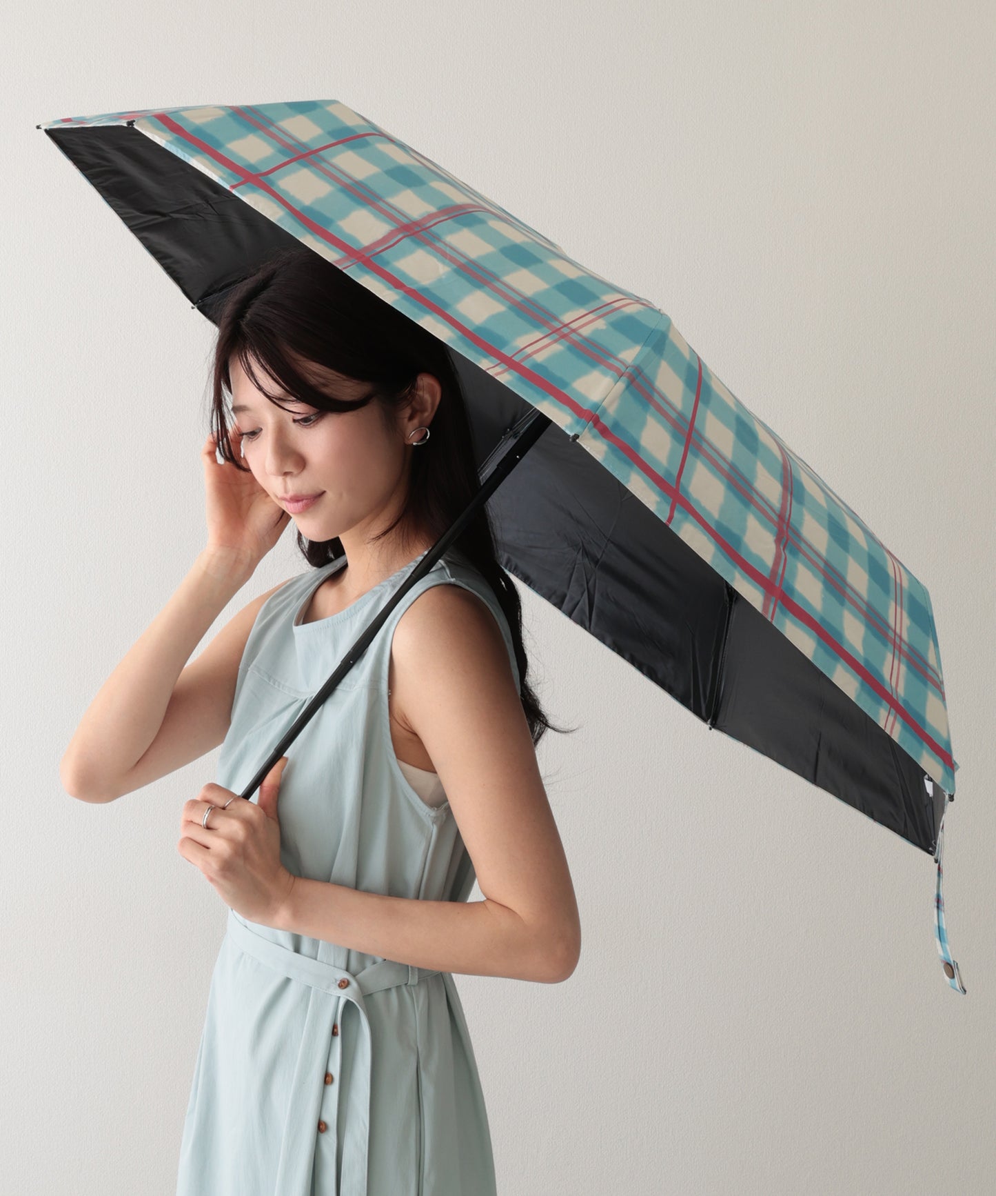 晴雨兼用 配色 チェック柄 コンパクト 折りたたみ傘