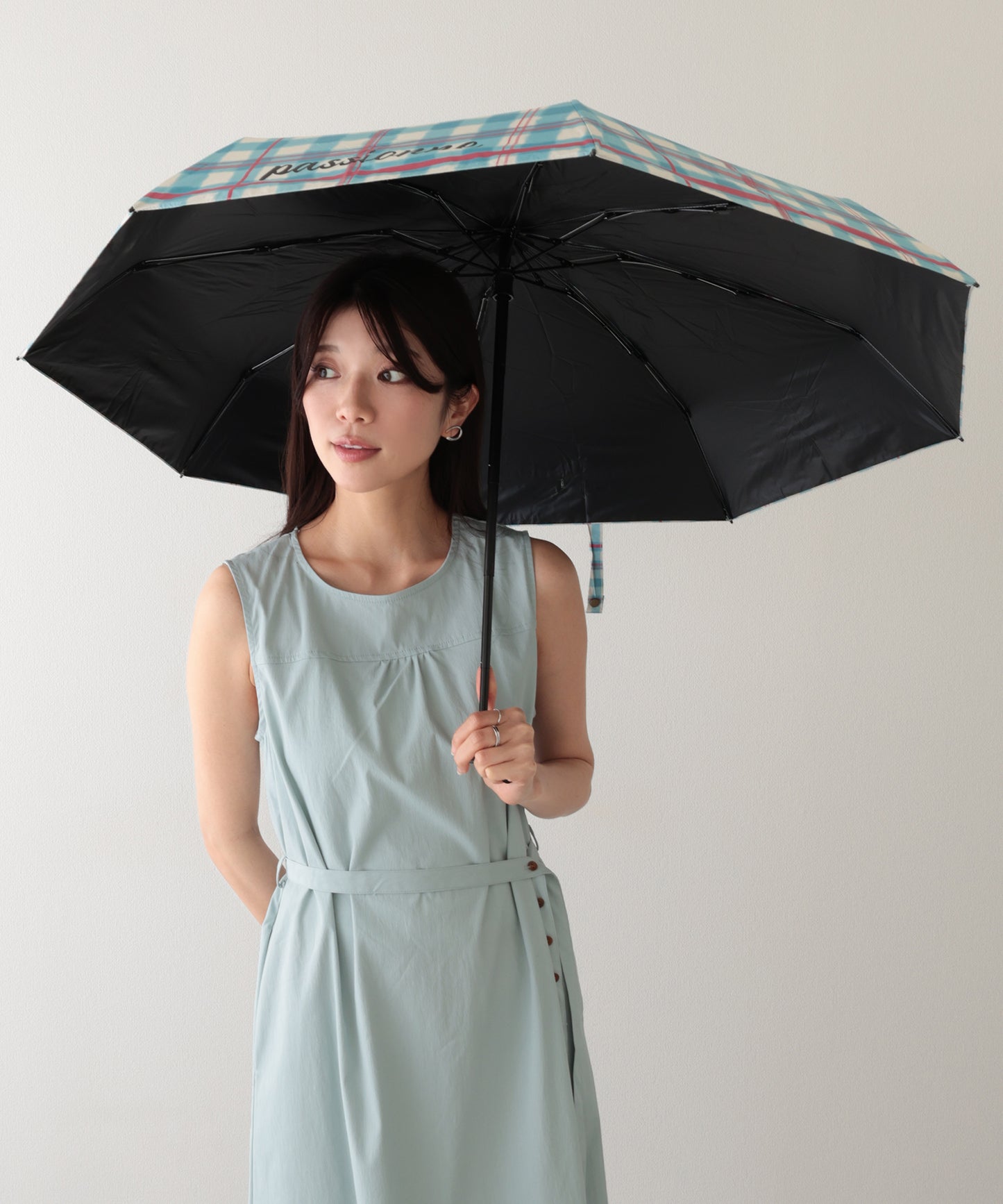 晴雨兼用 配色 チェック柄 コンパクト 折りたたみ傘