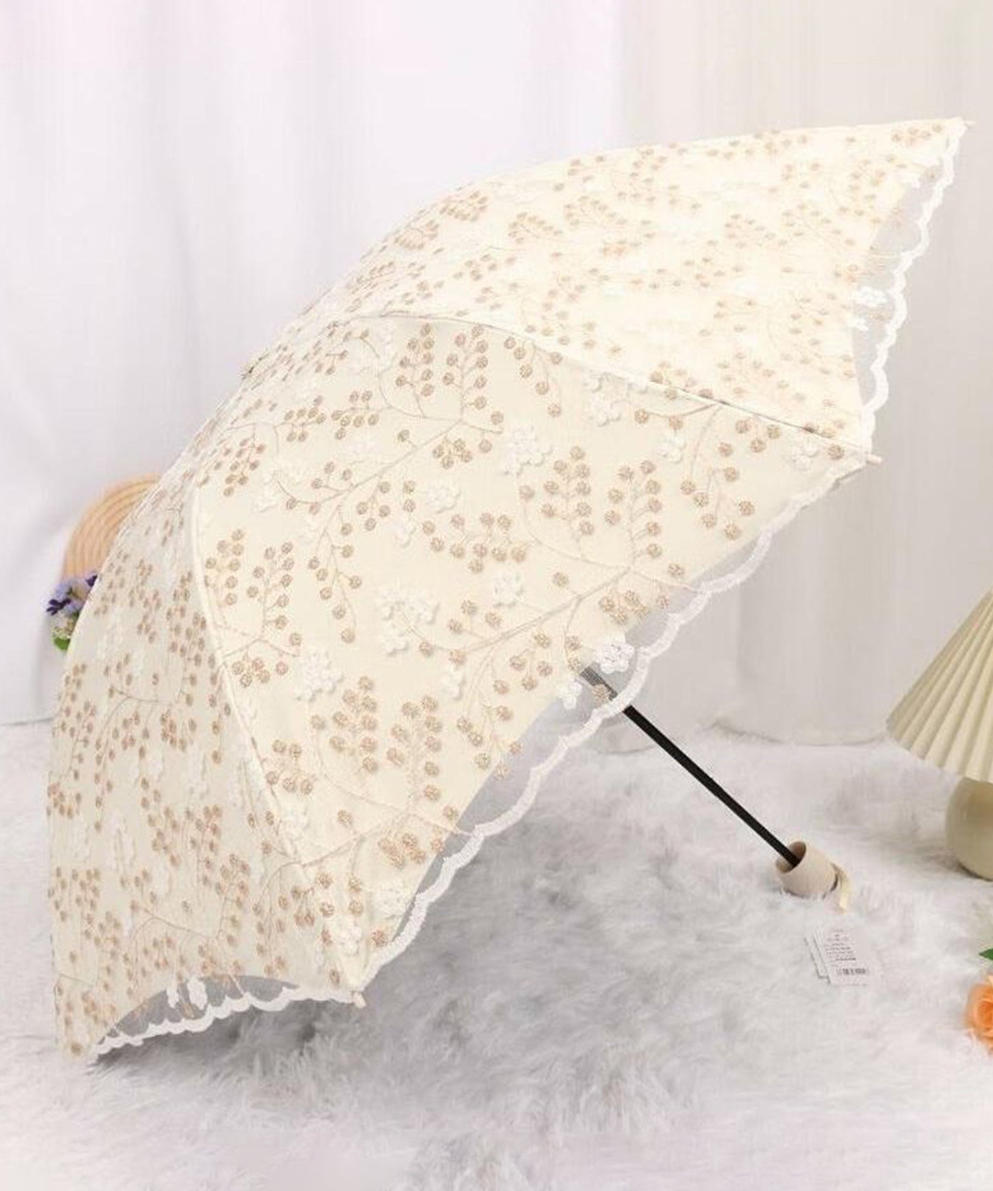 晴雨兼用 小花柄 刺繍 レース レイヤード 折りたたみ傘