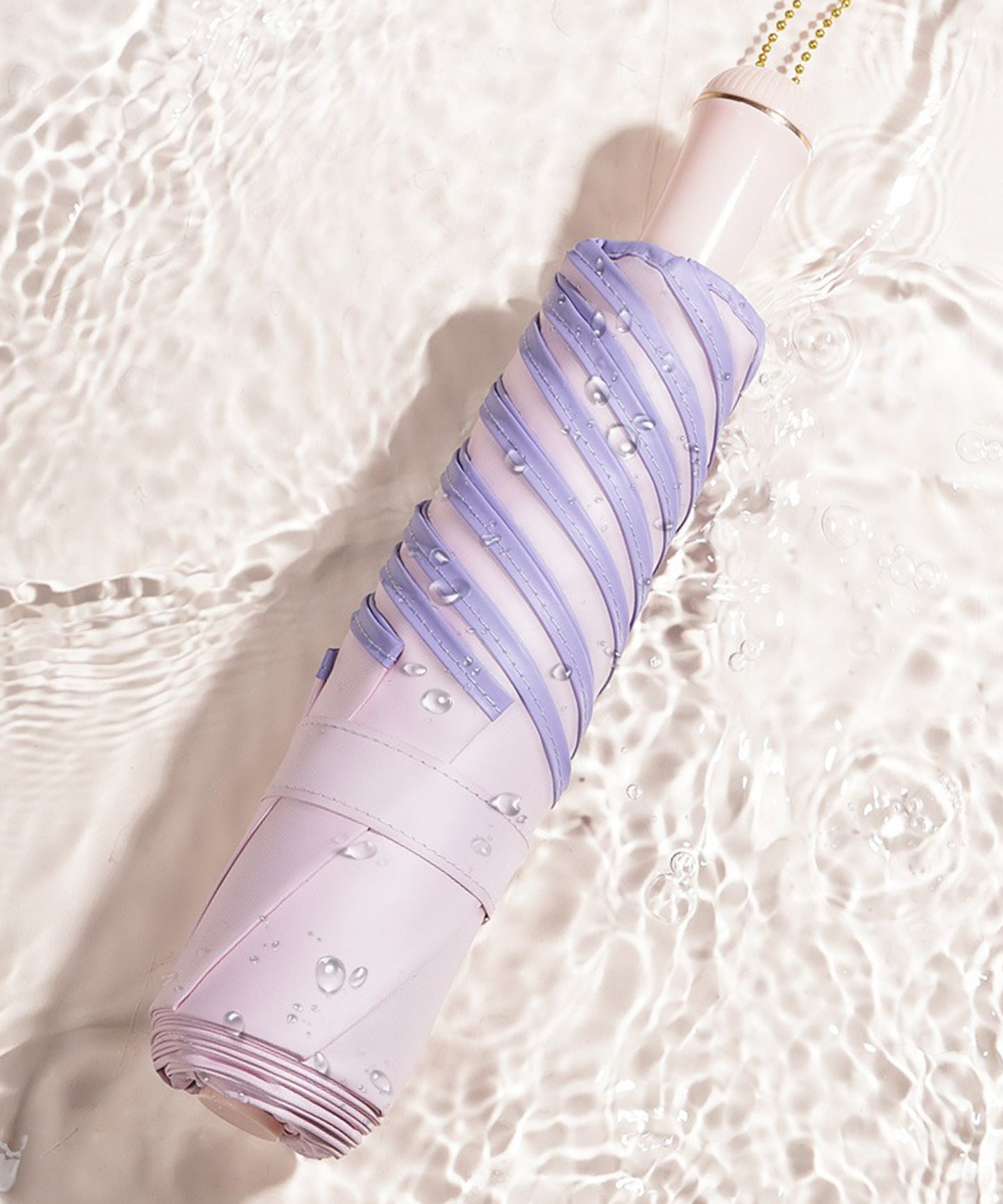 晴雨兼用 配色 ライン ストレート ハンドル 折りたたみ傘
