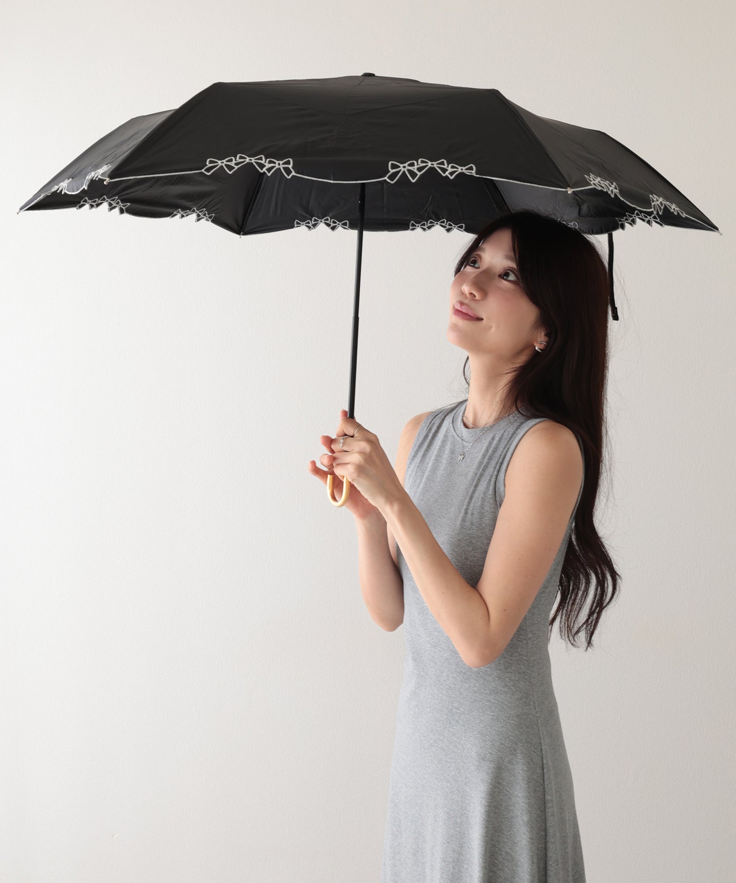 晴雨兼用 配色 リボン フレーム 折りたたみ傘