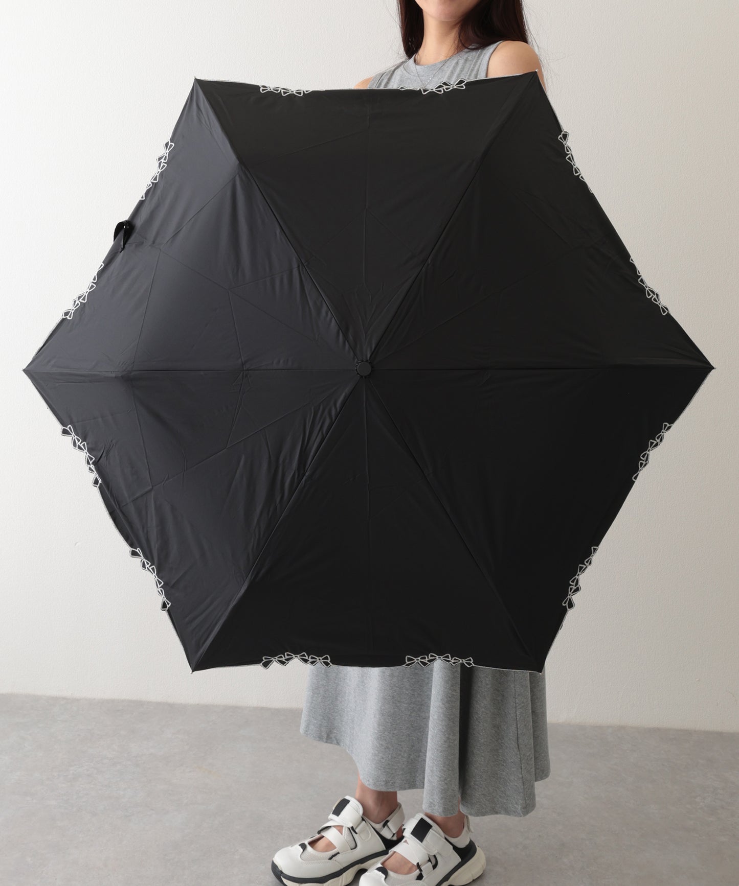 晴雨兼用 配色 リボン フレーム 折りたたみ傘