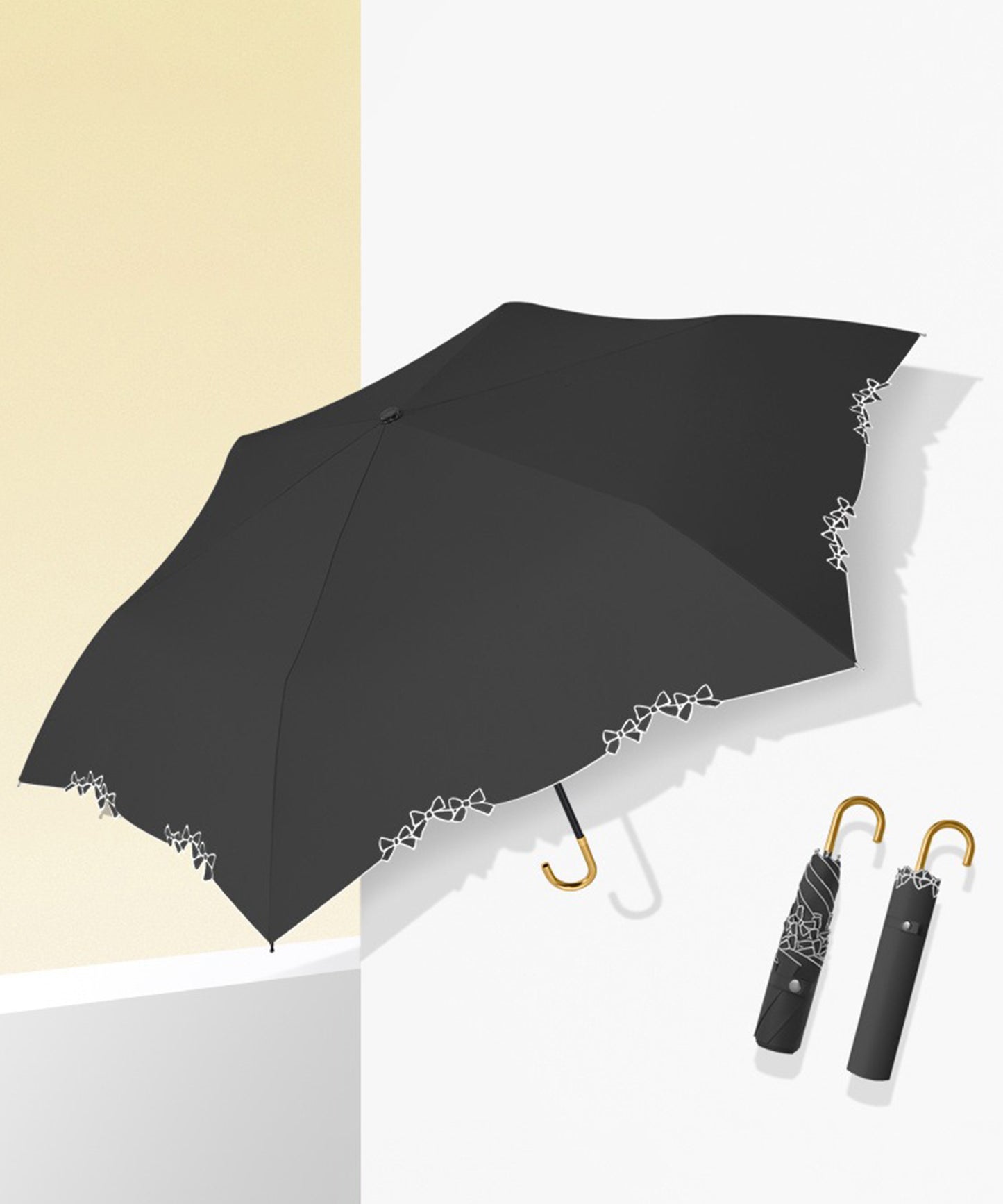 晴雨兼用 配色 リボン フレーム 折りたたみ傘