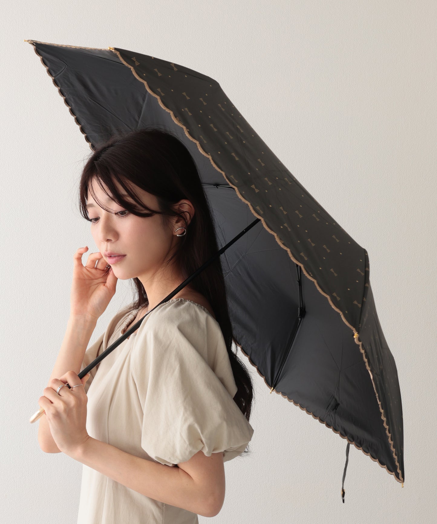 メニー リボン スカラップ 三つ折り 折りたたみ傘