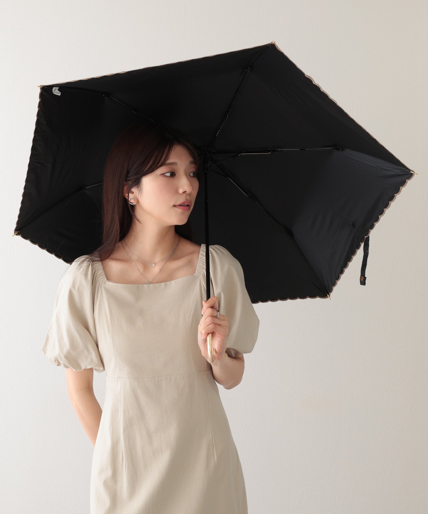 メニー リボン スカラップ 三つ折り 折りたたみ傘