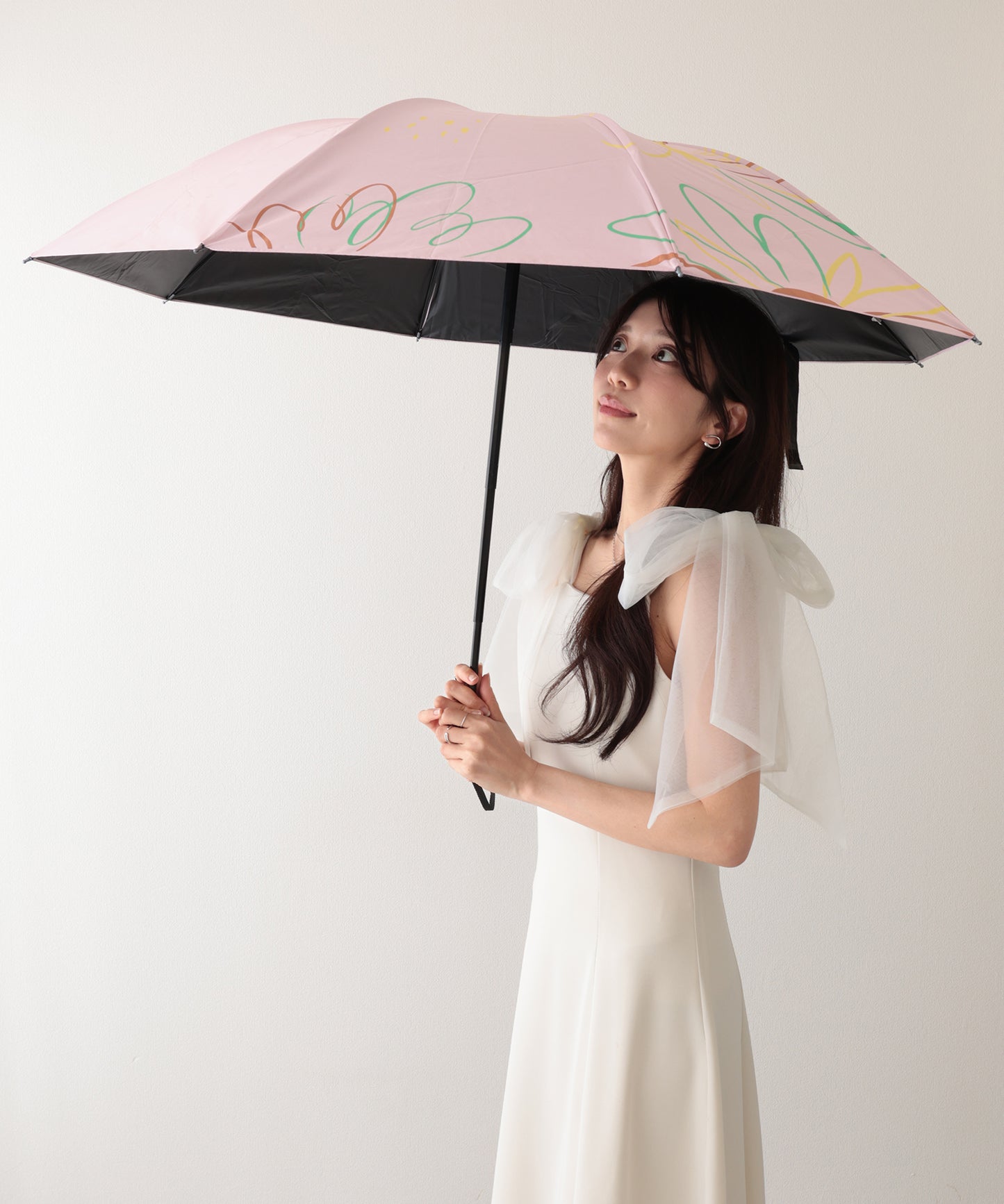 晴雨兼用 配色 フラワー 遮光 折りたたみ傘