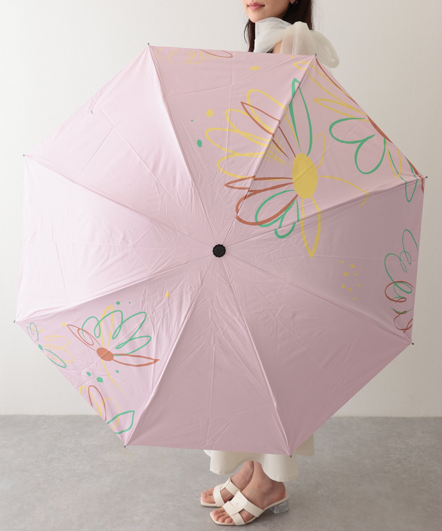 晴雨兼用 配色 フラワー 遮光 折りたたみ傘