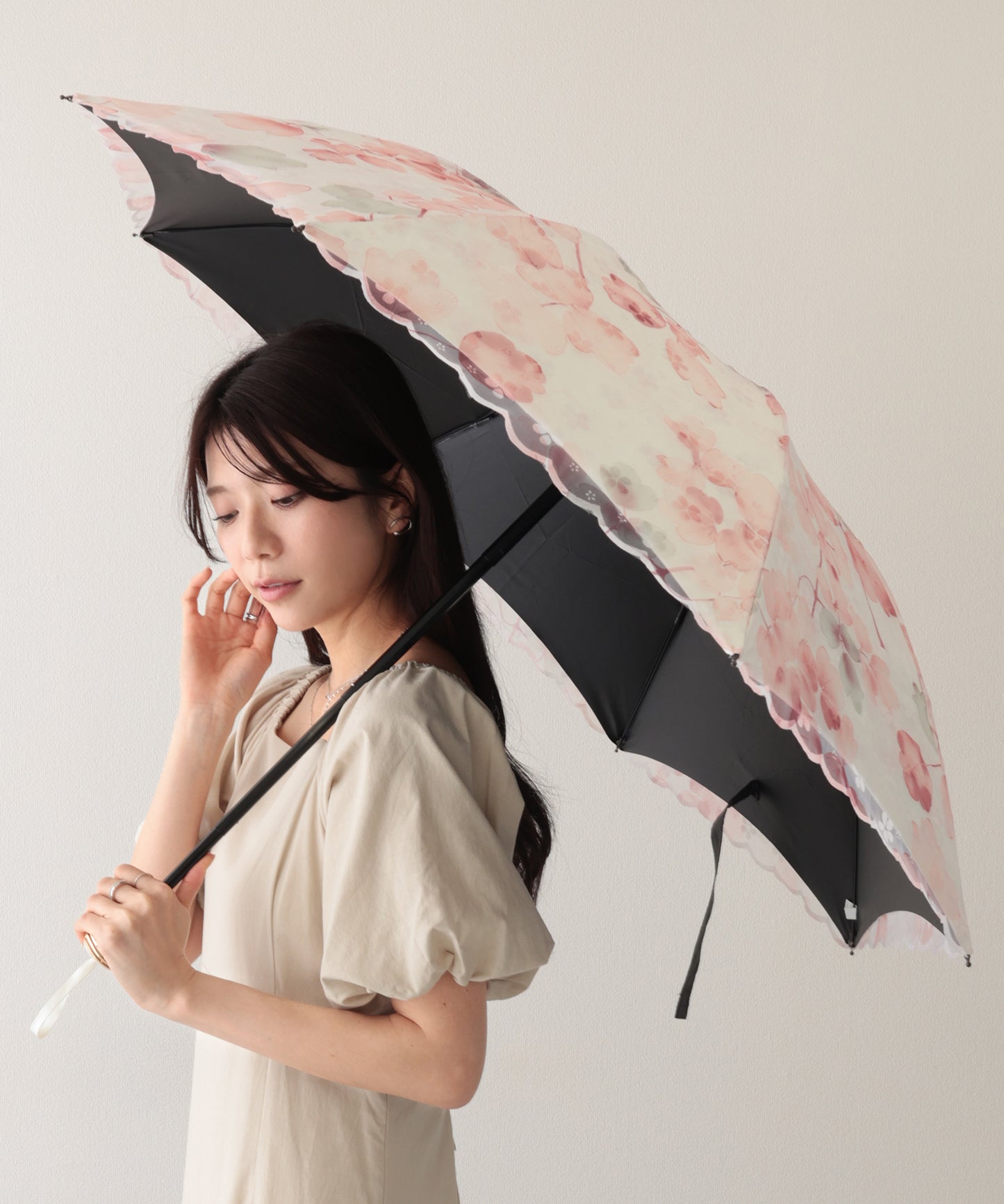 晴雨兼用 レース レイヤード 遮光 折りたたみ傘