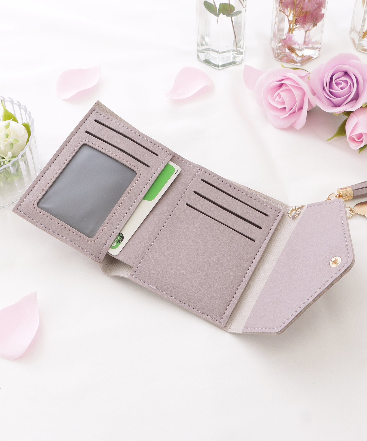 タッセルチャームレザー調コンパクトカードケース