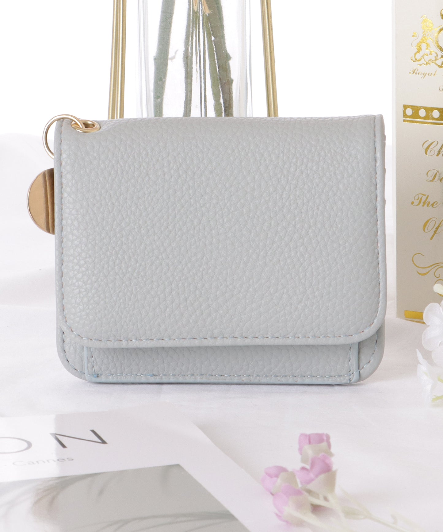 コインモチーフ付き レザー調 コンパクト 折りたたみ カード入れ