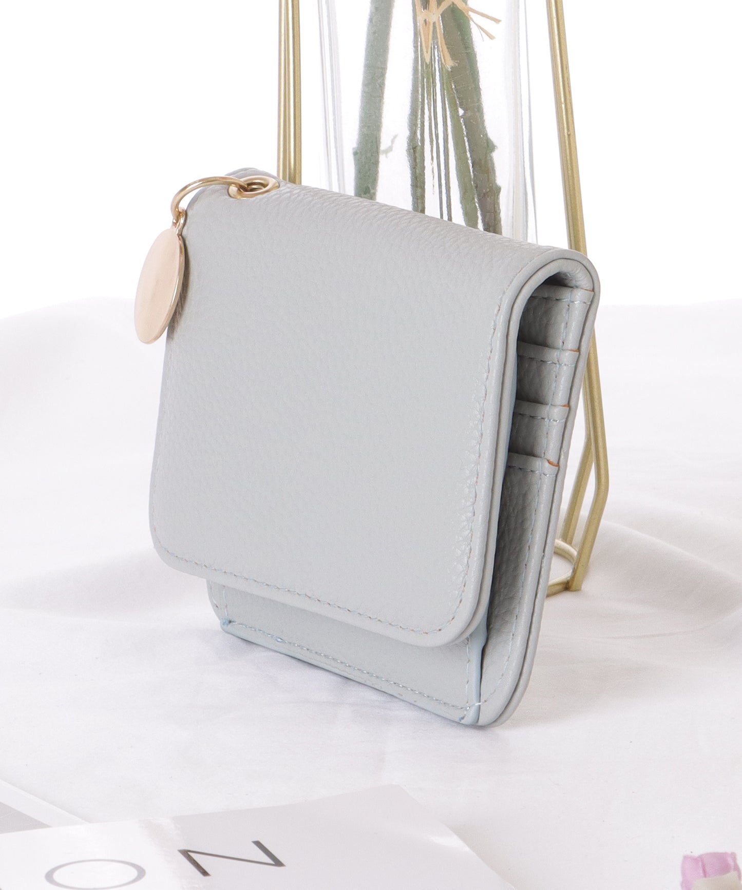 コインモチーフ付き レザー調 コンパクト 折りたたみ カード入れ