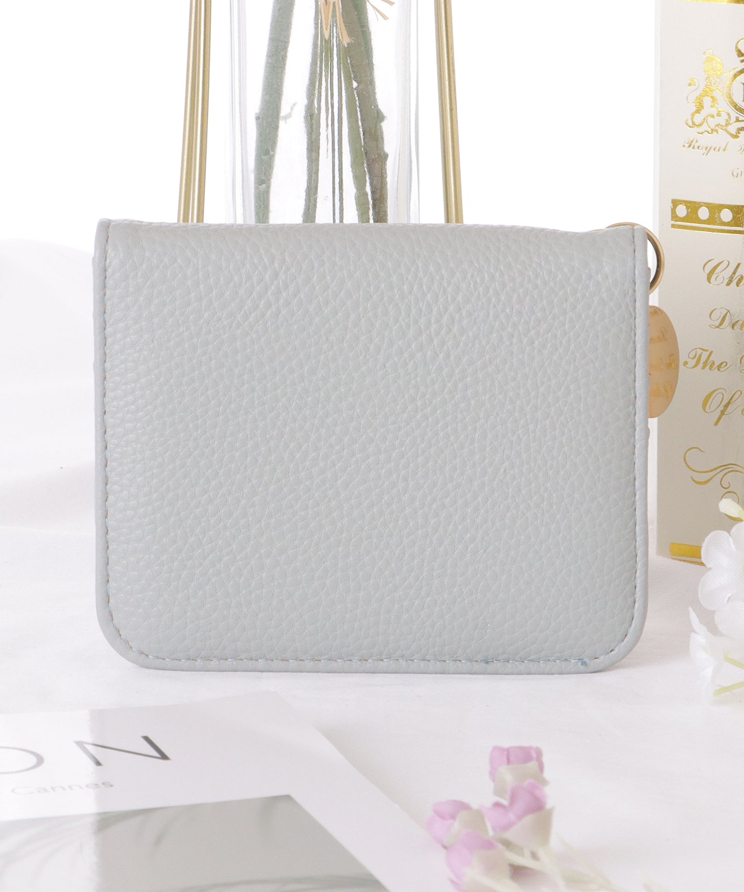 コインモチーフ付き レザー調 コンパクト 折りたたみ カード入れ