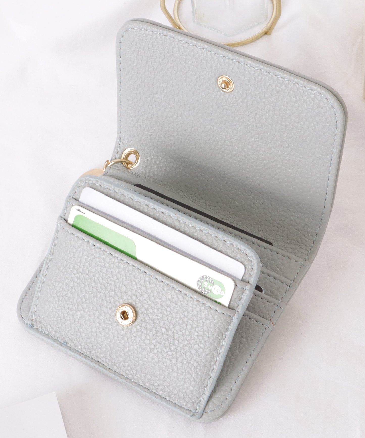 コインモチーフ付き レザー調 コンパクト 折りたたみ カード入れ