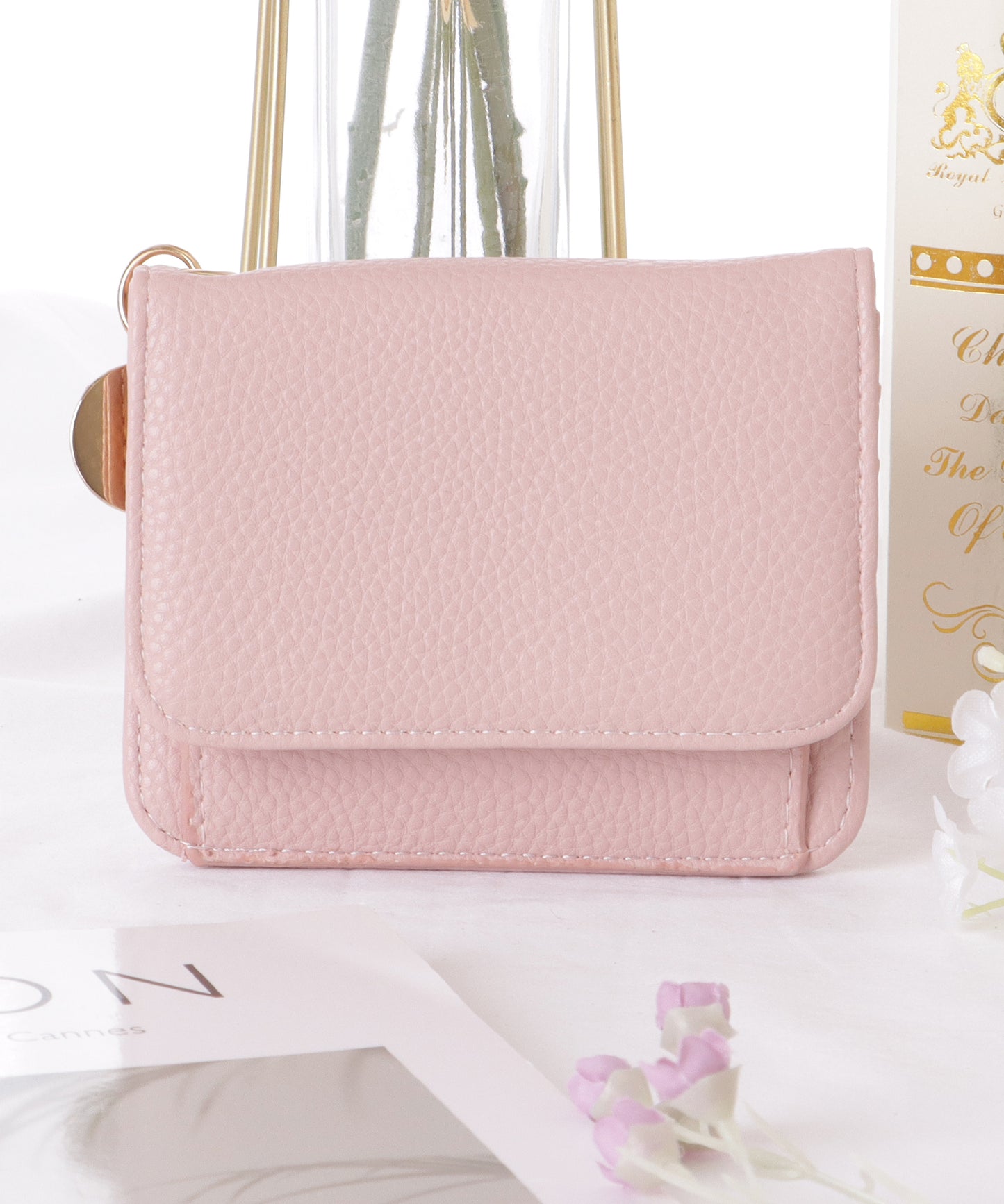 コインモチーフ付き レザー調 コンパクト 折りたたみ カード入れ