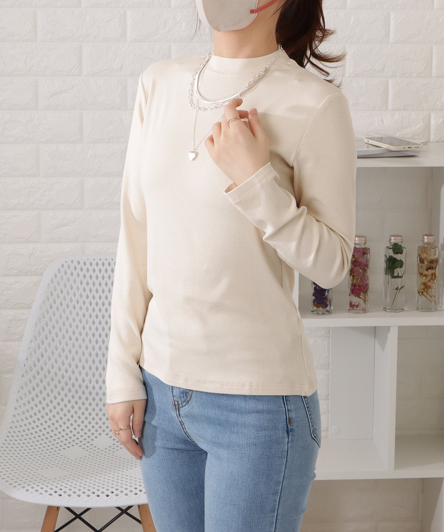 モックネック長袖プルオーバー