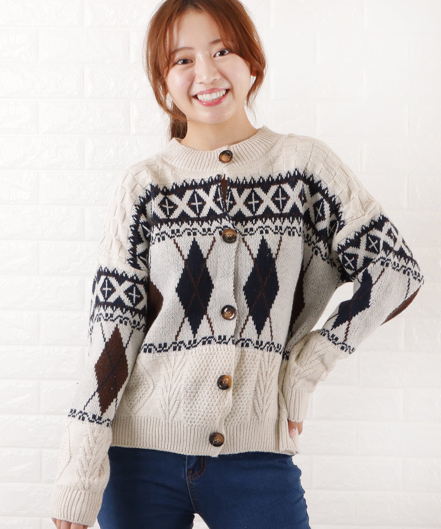 アーガイル柄ニットカーディガン