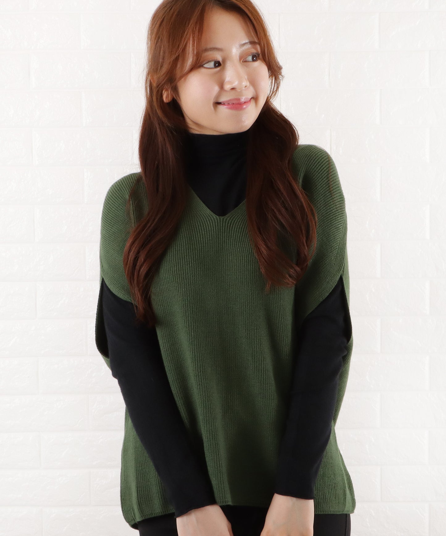 オーバーサイズポンチョベスト ニット2点セット