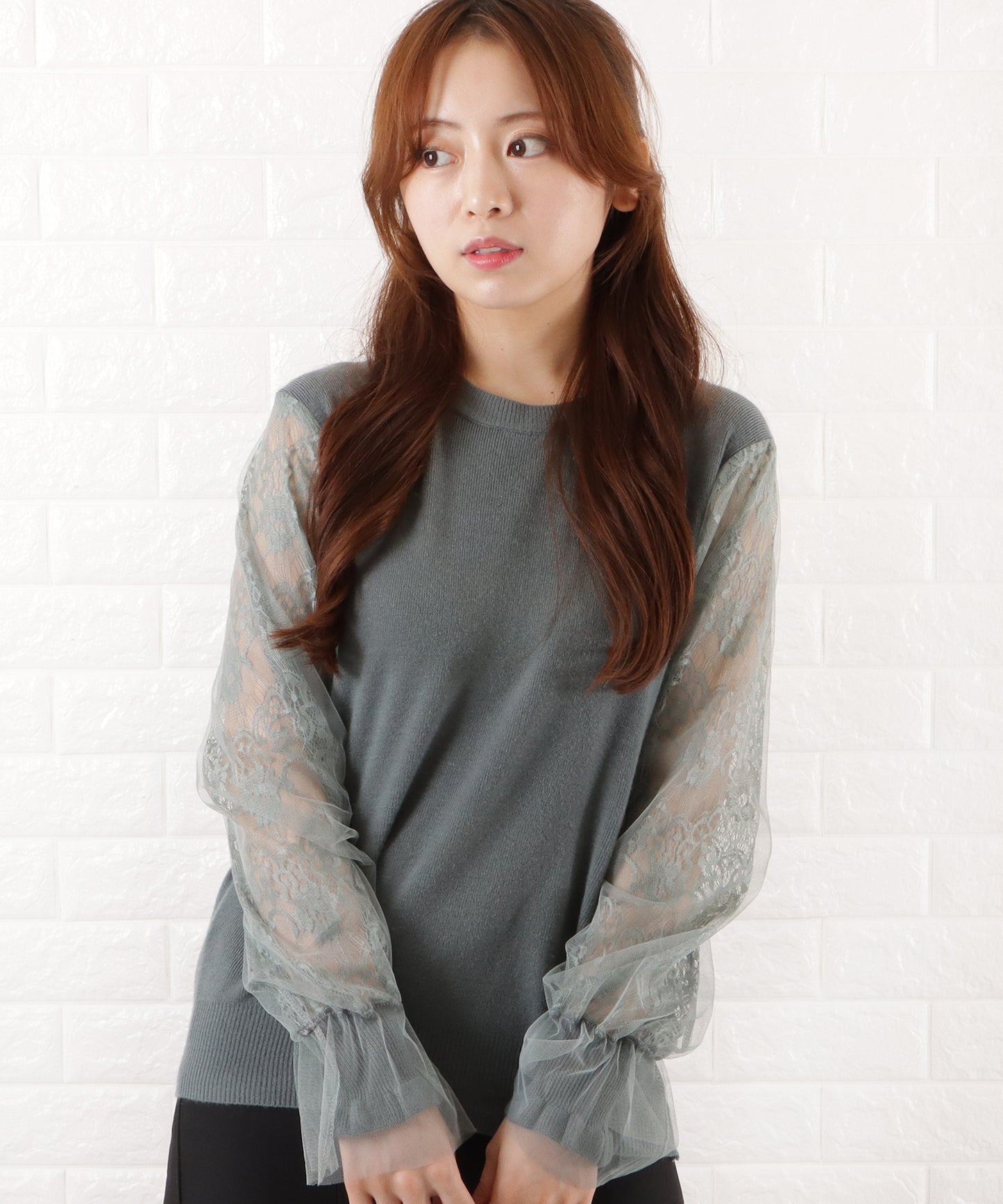 チュールレース袖ニット