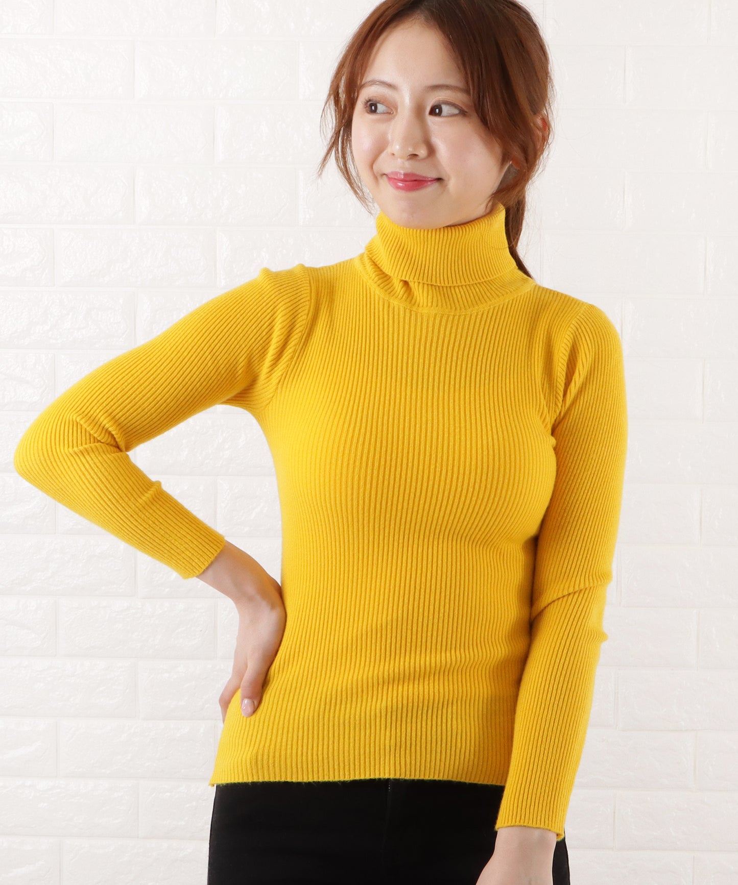 タートルネックリブニット