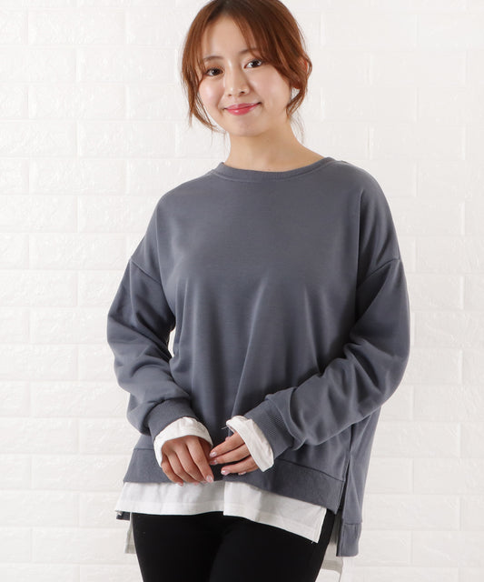 オーバーサイズフェイクレイヤードプルオーバー