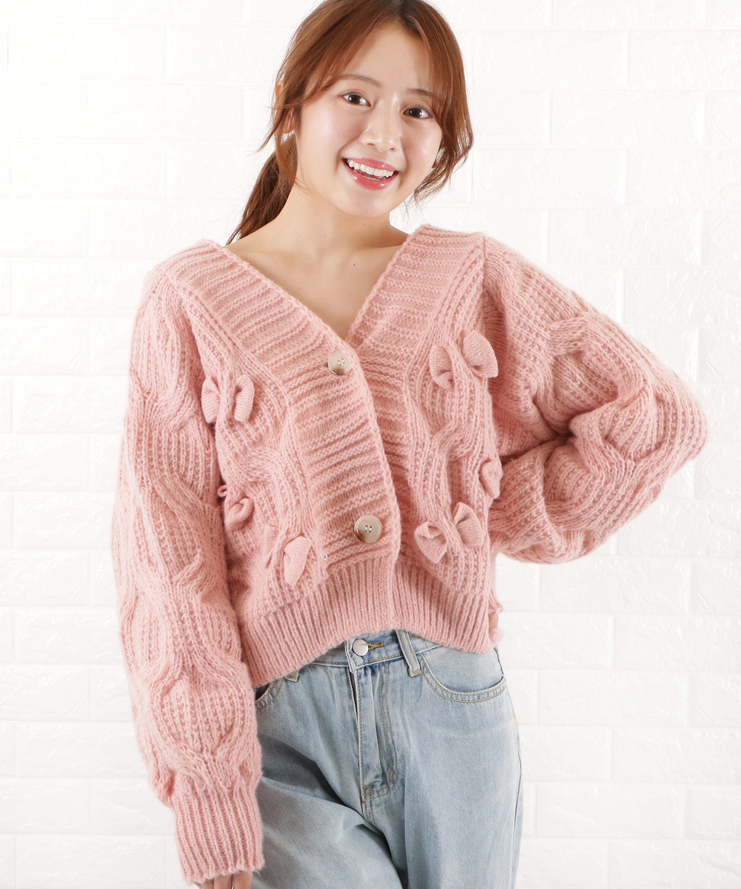 リボンショートニットカーディガン